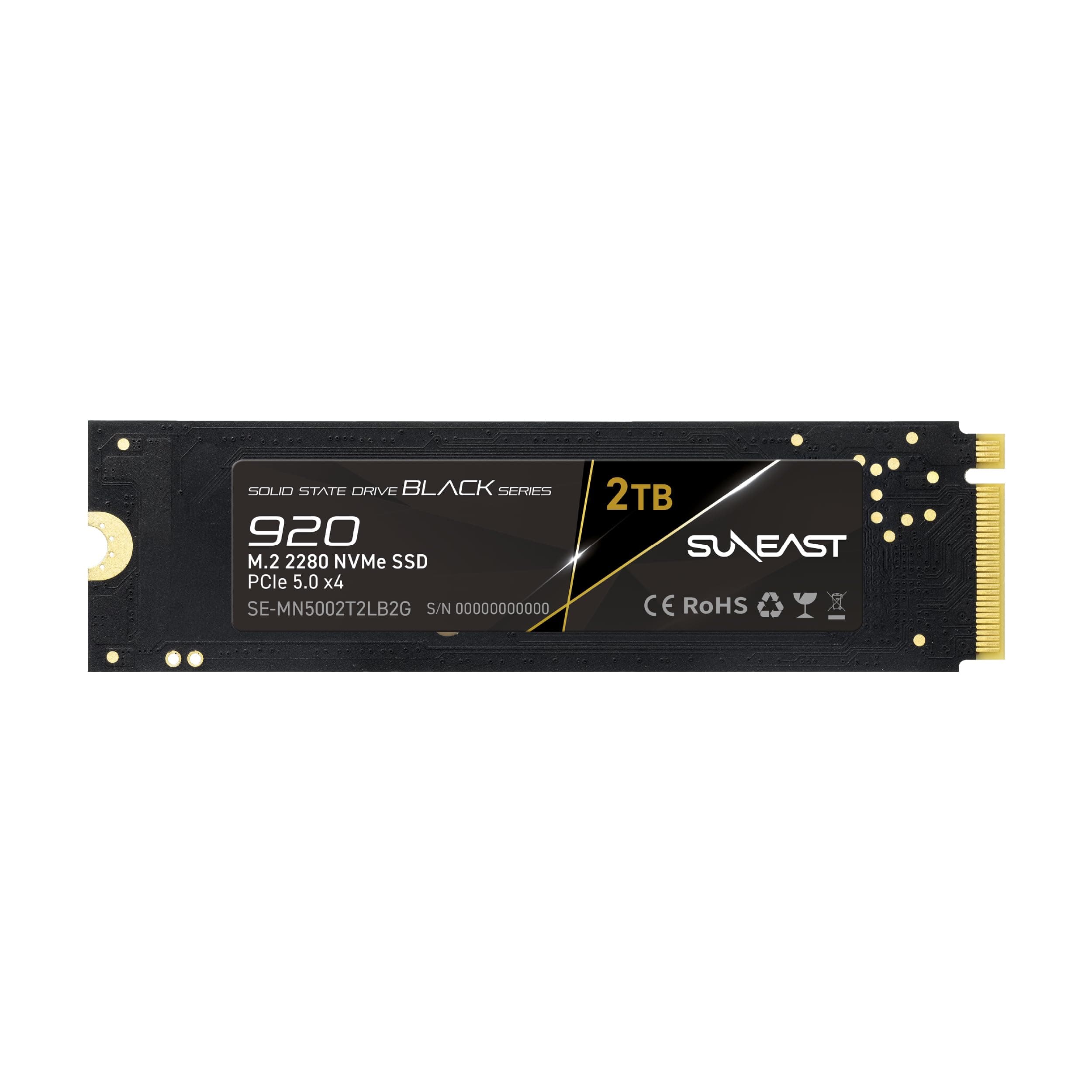 SUNEAST Black Series SSD, 2 TB, PCIe 5.0x4 M.2 2280 NVMe, Lesen: 14.800 MB/s, Schreiben: 12.800 MB/s, für Hochleistungsrechnen, Gaming und Workstations für KI Bild 2