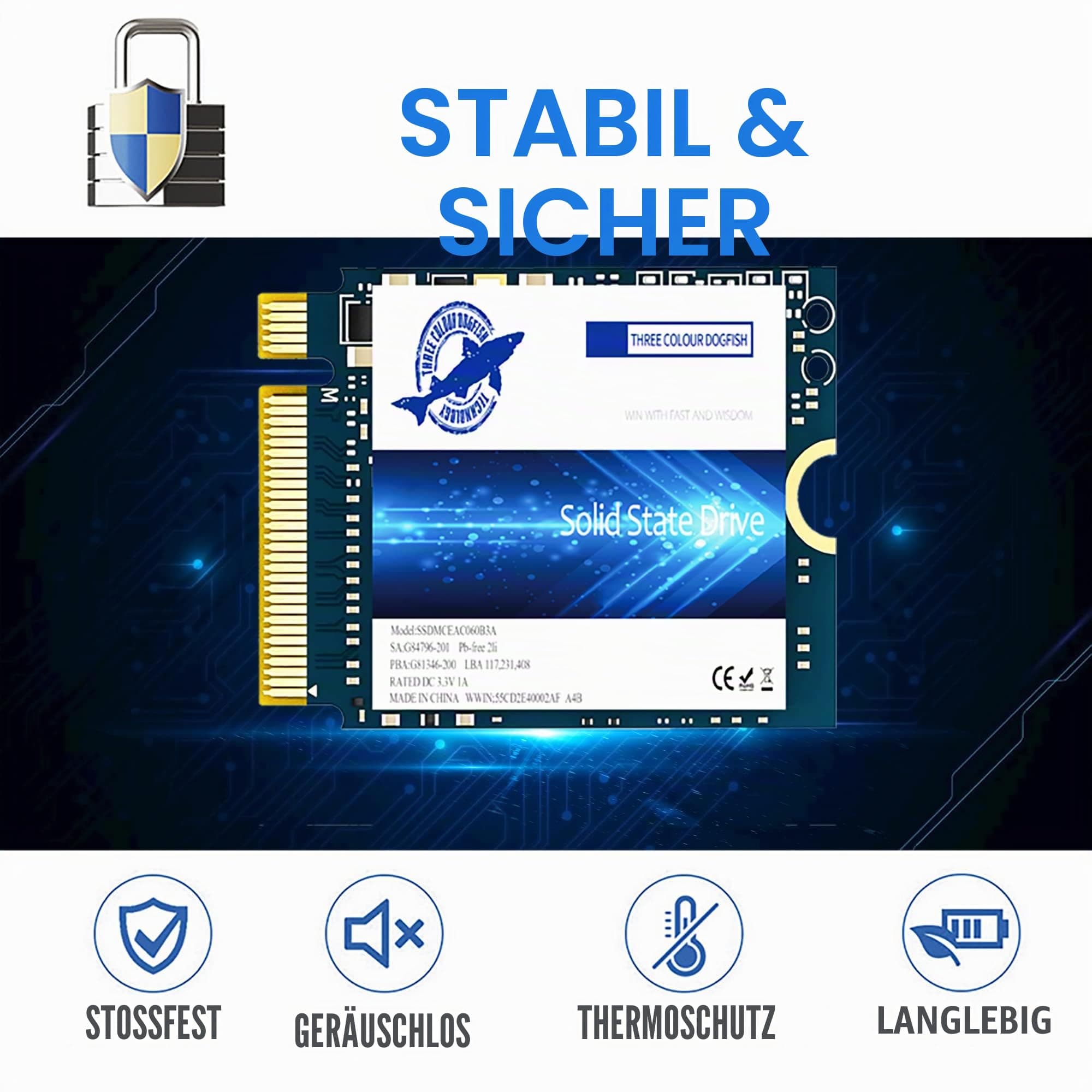 Dogfish SSD 256GB M.2 2230 NVMe PCIe Gen 3.0 x4 Interne Solid State Drive, Gaming SSD, Kompatibel mit Steam Deck Surface Pro Ultrabook Laptop(M.2 2230 PCIe,256GB) Bild 7