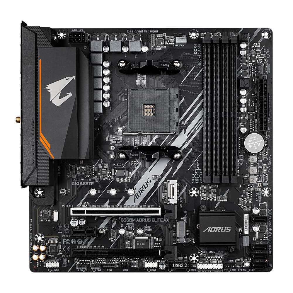 Gigabyte B550M AORUS Elite AX Mainboard - Unterstützt AMD Ryzen 5000 CPUs, 5+3 Phasen Pure Digital VRM, bis zu 4733MHz DDR5 (OC), 1xPCIe 4.0 M.2, Wi-Fi 6E, GbE LAN, USB 3.2 Gen 2 Bild 3