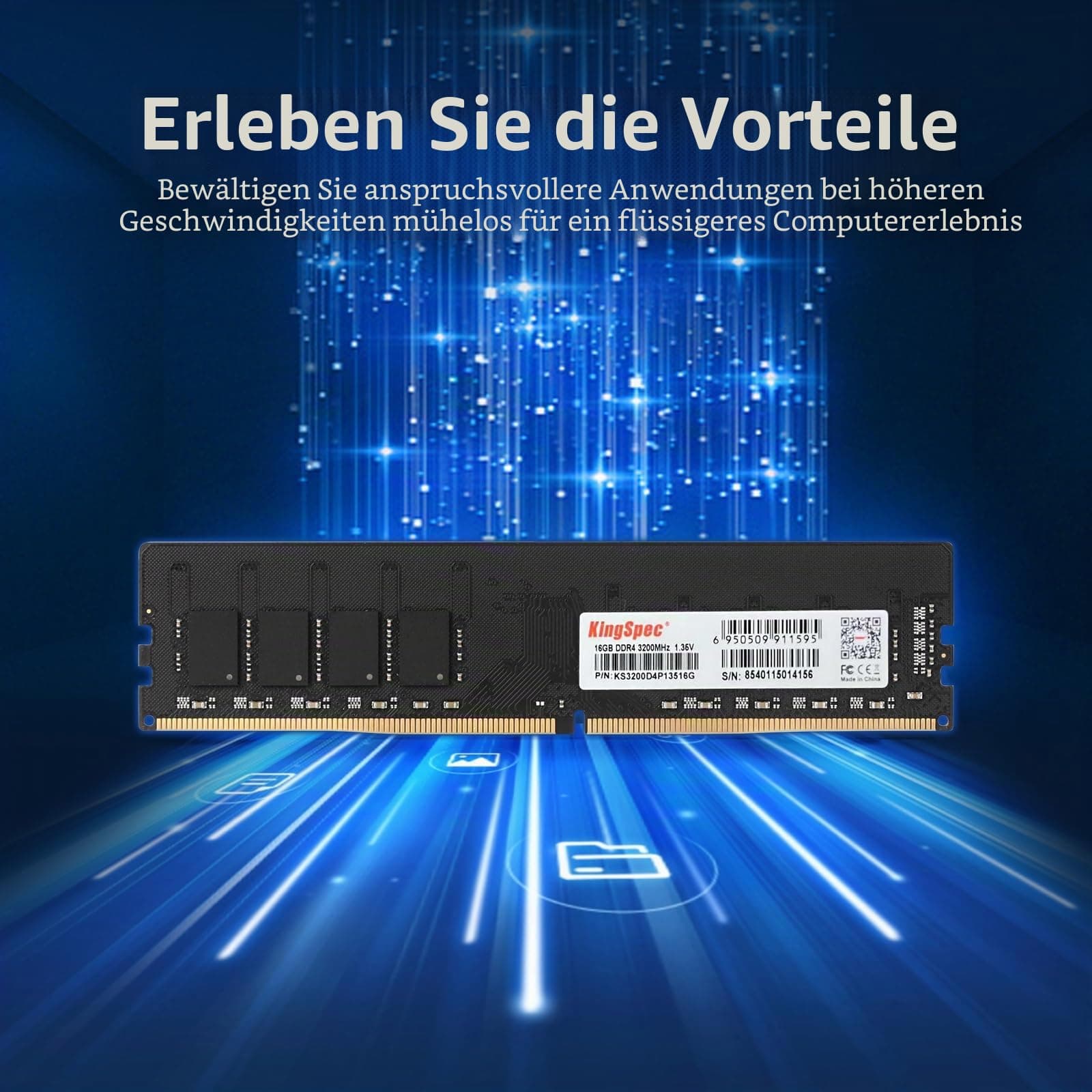KingSpec 32 GB Kit (2 x 16 GB) DDR4 RAM 3200 MHz, 1,35 V 288-PIN DIMM CL18 Desktop-Speichermodul 32GB (2x16GB) 3200 MHz Bild 7