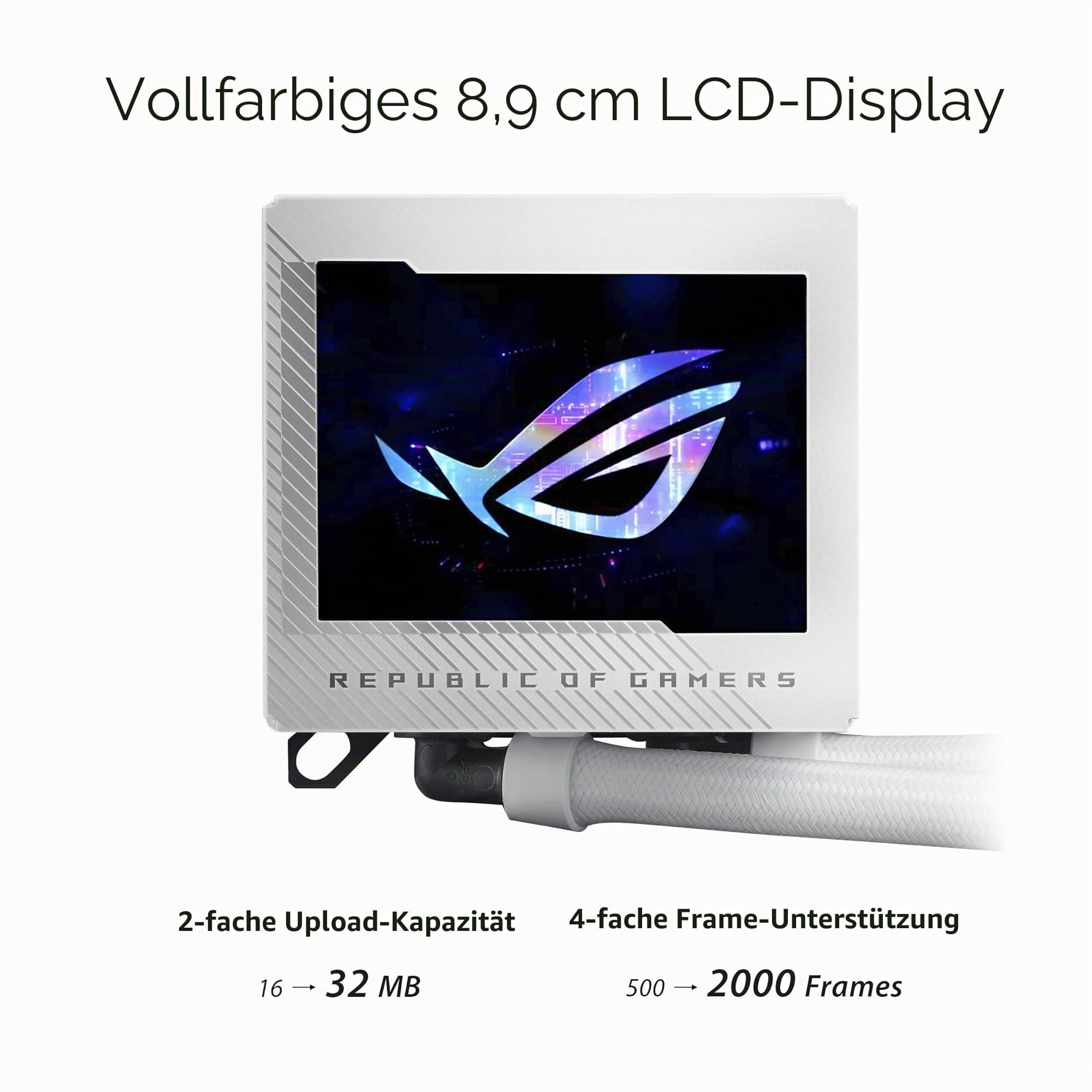 ASUS ROG Ryujin III 240 ARGB White Edition All-in-One Flüssig CPU-Kühler (3,5 Zoll LCD, Asetek-Pumpe der 8. Generation, 2X ROG 120mm Radiator mit magnetischen Daisy-Chain ARGB-Lüftern, weiß) Bild 5