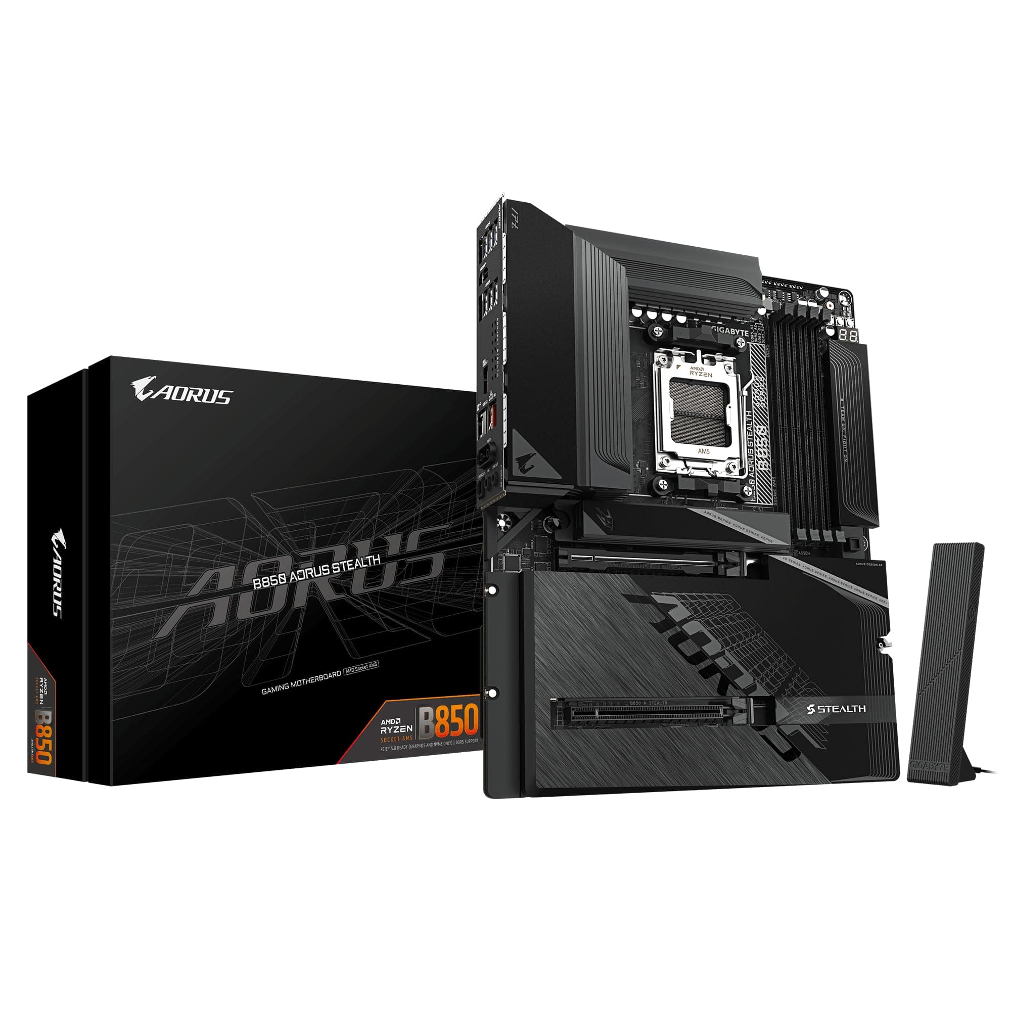 GIGABYTE B850 AORUS Stealth Mainboard – AMD Ryzen 9000 Series CPUs, digitales 14+2+2-Phasen-VRM, bis zu 8200 MHz DDR5 (O.C.), 2× PCIe-5.0-M.2 + 2× PCIe-4.0-M.2, Wi-Fi 7, 5-GbE-LAN, USB 3.2 Gen 2 Bild 2