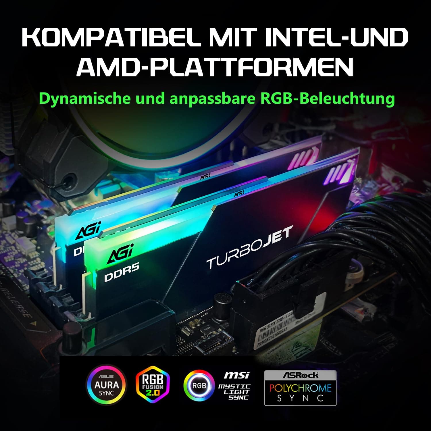 AGI UD858 TURBOJET RGB DDR5 32GB (2x16GB) DDR5 6000MHz CL30, 288-Pin UDIMM PC-Speicher RAM, kompatibel mit AMD EXPO und Intel XMP – Schwarz Bild 7