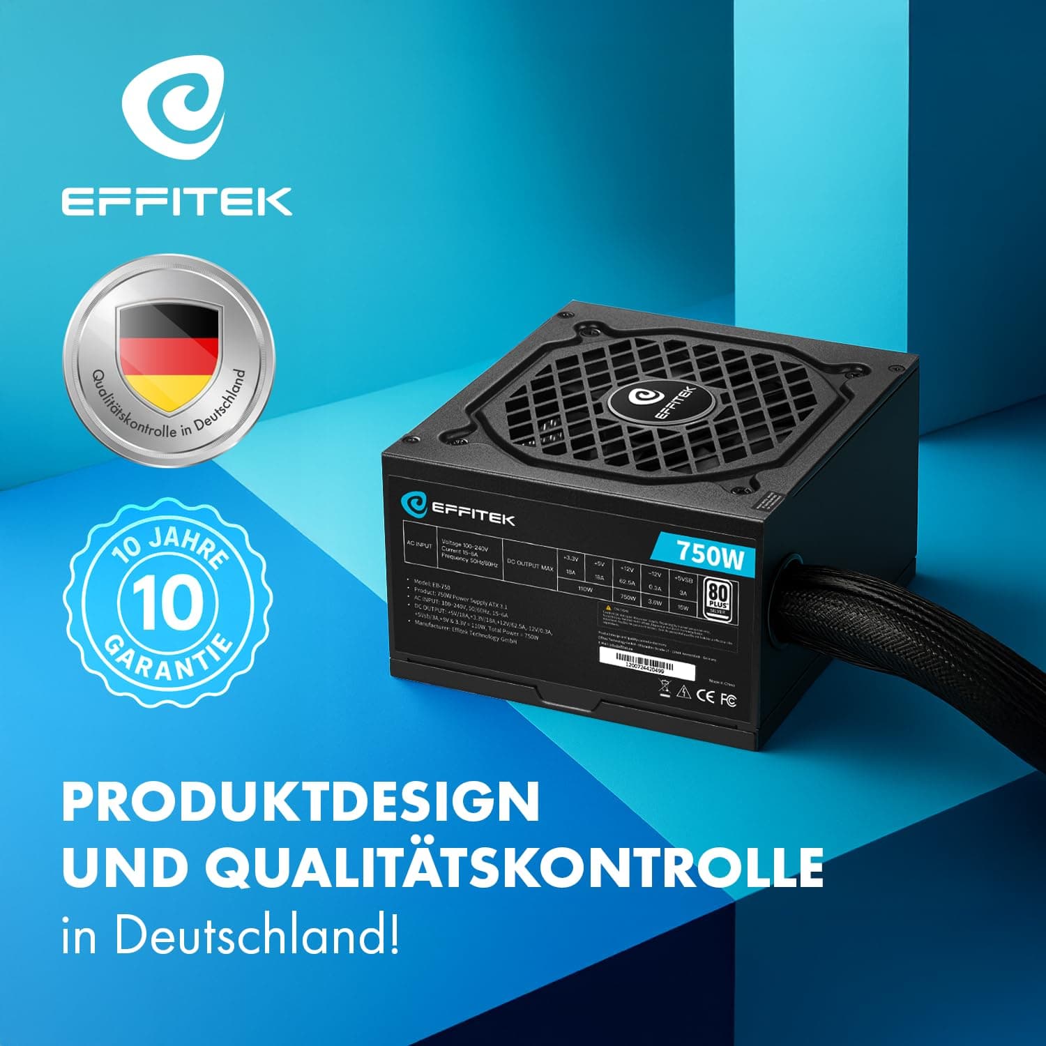 750 Watt Netzteil für PC Gaming ATX 3.1 und PCIe 5.1 kompatibel [Silber Serie] 80 Plus Silber I 12V Netzteil I für PC Gehäuse ATX I Power Supply I ATX Netzteil I 12V 2x6 Kabel GPU I leise Bild 5