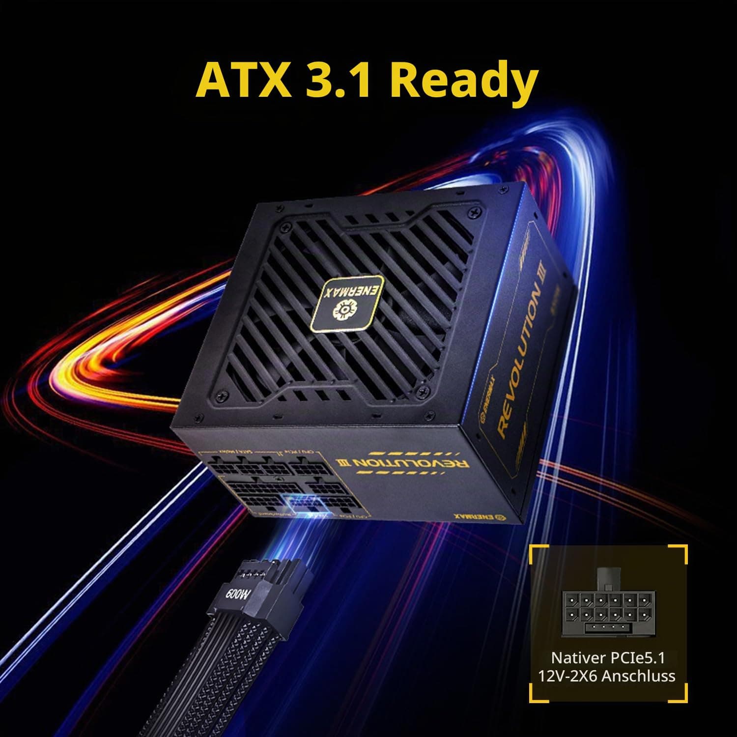 ENERMAX Revolution III 650 Watt |vollmodulares ATX 3.1-Netzteil | PCIe 5.1 |80 Plus Gold |flüsterleiser 120mm FDB-Lüfter | 105°C jap. Kondensatoren | ERV650G-AHG-MAC REVOLUTION III 650W Bild 5