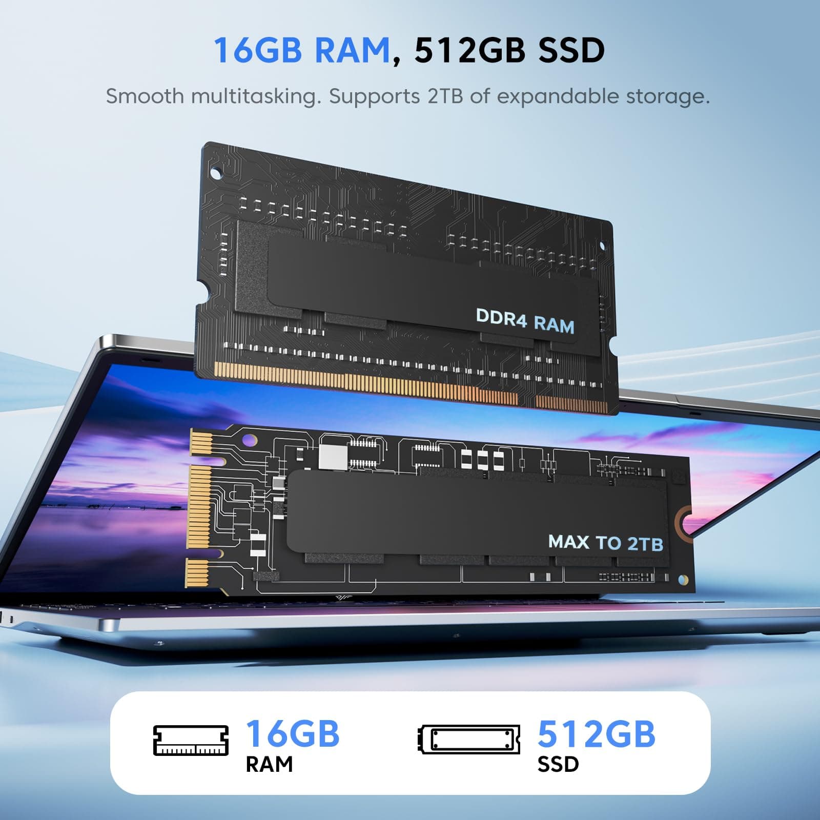 17.3 Zoll FHD Display Laptop, Quad-Core N-95 Prozessor bis zu 3.4GHz（Beat N100） Laptop, 16GB DDR4 512GB SSD Notebook mit Metallgehäuse Unterstützung WiFi, BT5.0, 3*USB3.2 17.3-Zoll-N95-16+512GB Bild 4