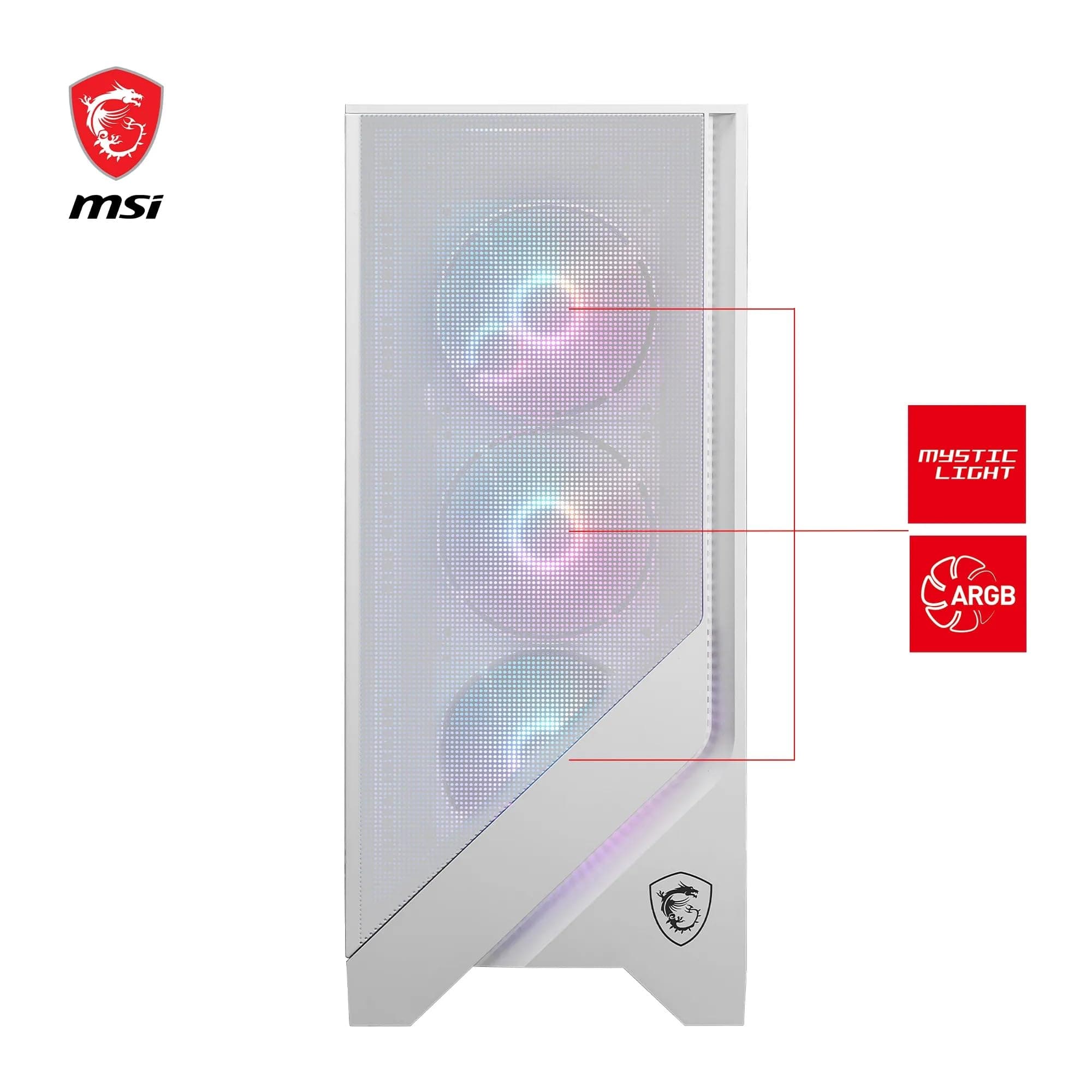 MSI MAG Forge 320R Airflow White Mid-Tower PC-Gehäuse - ATX-Kapazität, RTX 40 GPU-Unterstützung, ARGB-Lüfter, magnetische Staubfilter, gehärtetes Glas, 1-6 ARGB-Hub, USB 3.2 Generation 1 Typ-A Bild 3