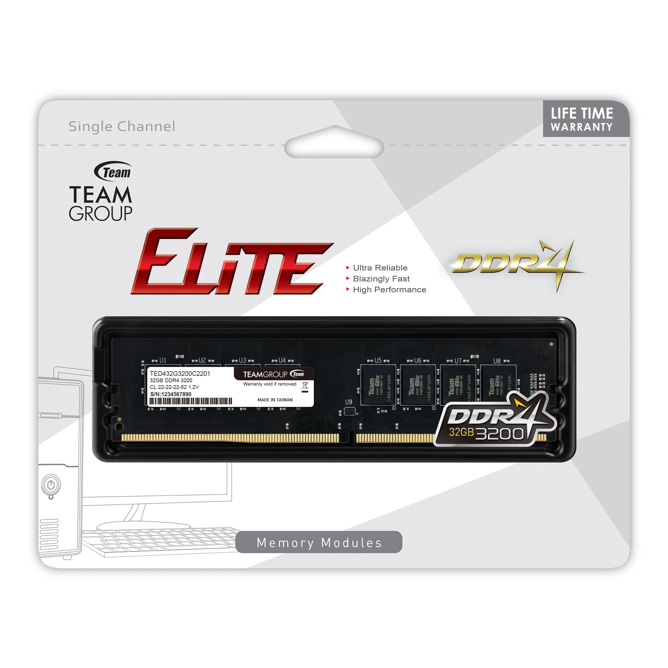 TEAMGROUP Elite TED432G3200C2201 DDR4 32GB Single (1 x 32GB) 3200MHz (PC4-25600) CL22 Unbuffered Non-ECC 1,2V UDIMM 288-Pin PC Computer Desktop Memory Module RAM Upgrade - TED432G3200C201 Bild 6