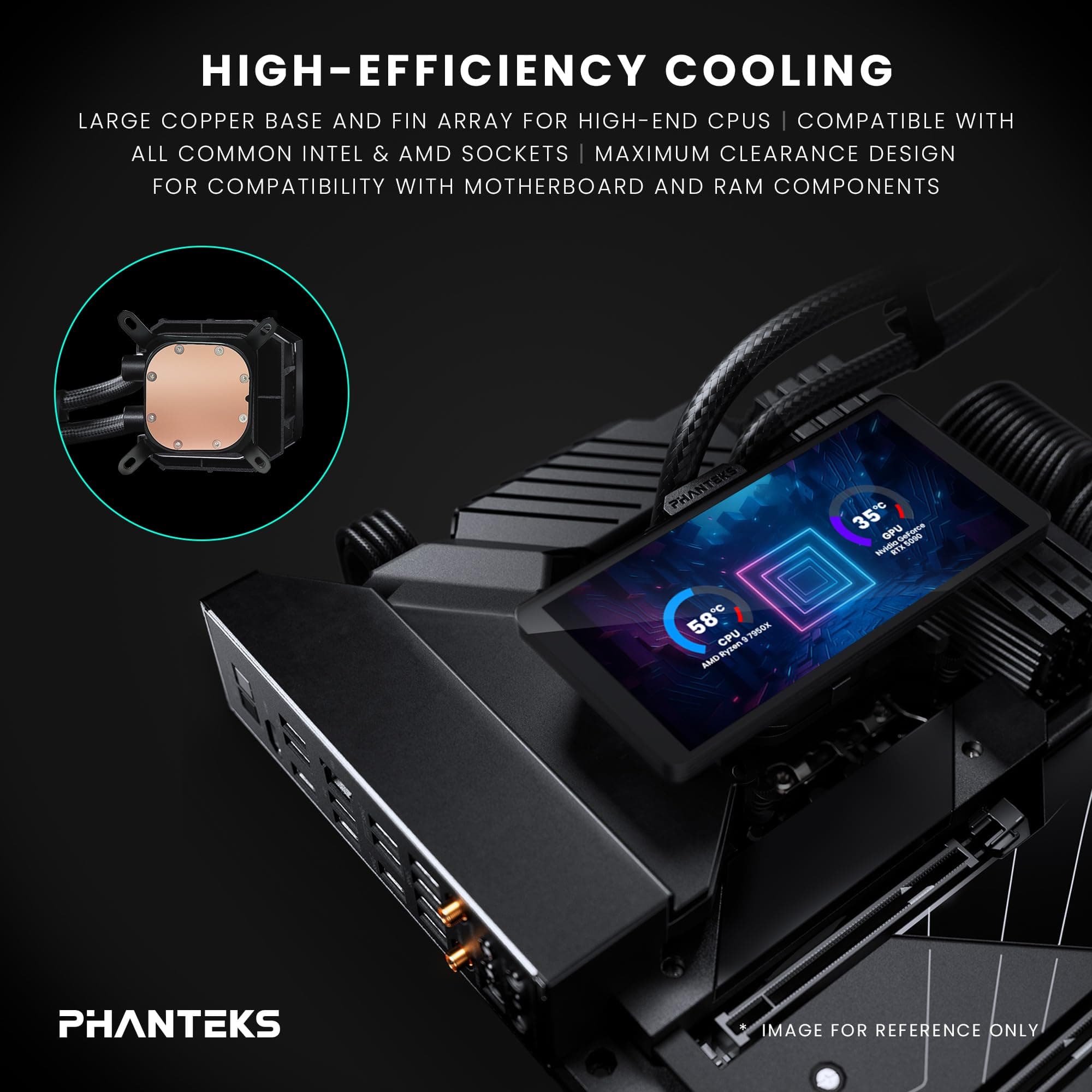 Phanteks Glacier One 360M25-LCD AIO Liquid CPU-Kühler, 6 Zoll IPS HD LCD Display, 120mm M25 Gen2 D-RGB Lüfter, Hochleistungs-Kupfer-Kaltplatte, kompatibel mit Intel u Bild 8