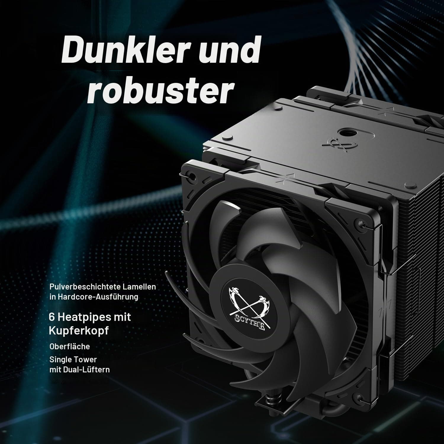 Scythe Mugen 6 CPU Air Cooler, Intel LGA1700, LGA1151, AMD AM5/AM4/Ryzen 120mm, Singel Tower, Aluminium Top Cover Mugen 6 Dual Fan Black Edition Bild 3