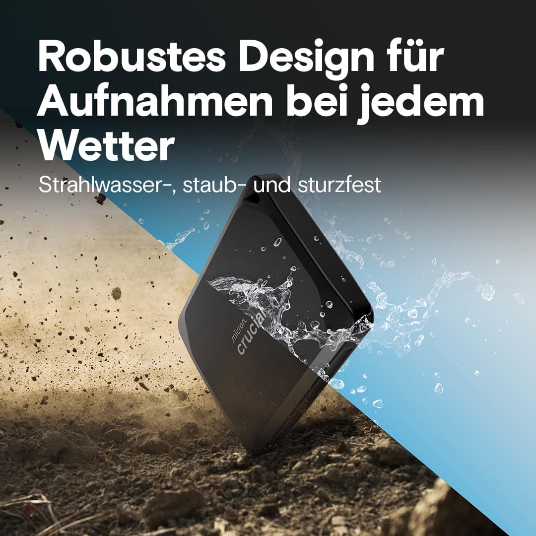 Crucial X10 Pro 1TB Externe SSD Festplatte, bis zu 2100MB/s Lesen und 2000MB/s Schreiben, Portable Solid State Drive, USB-C 3.2, PC und Mac, Wasser- und Staubgeschützt - CT1000X10PROSSD902 Schwarz 1TB X10 Pro Bild 5
