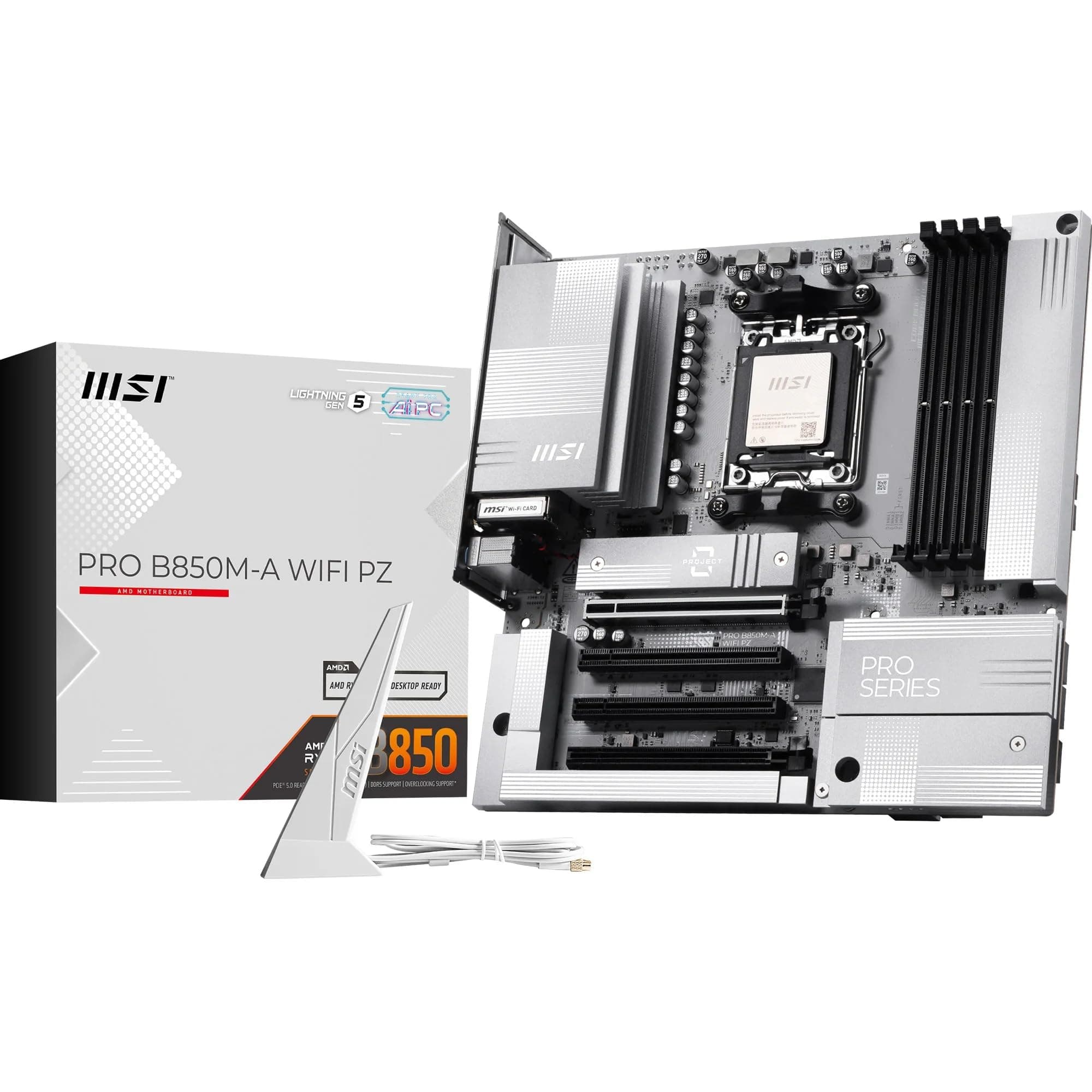 MSI PRO B850M-A WiFi PZ Motherboard, Back-Connect mATX - Unterstützt AMD Ryzen 9000/8000/7000 Prozessoren, AM5 - DDR5 Memory Boost (8200+ MT/s OC), PCIe 5.0 x16 & 4.0 x4, M.2 Gen5, Wi-Fi 7, 5G LAN