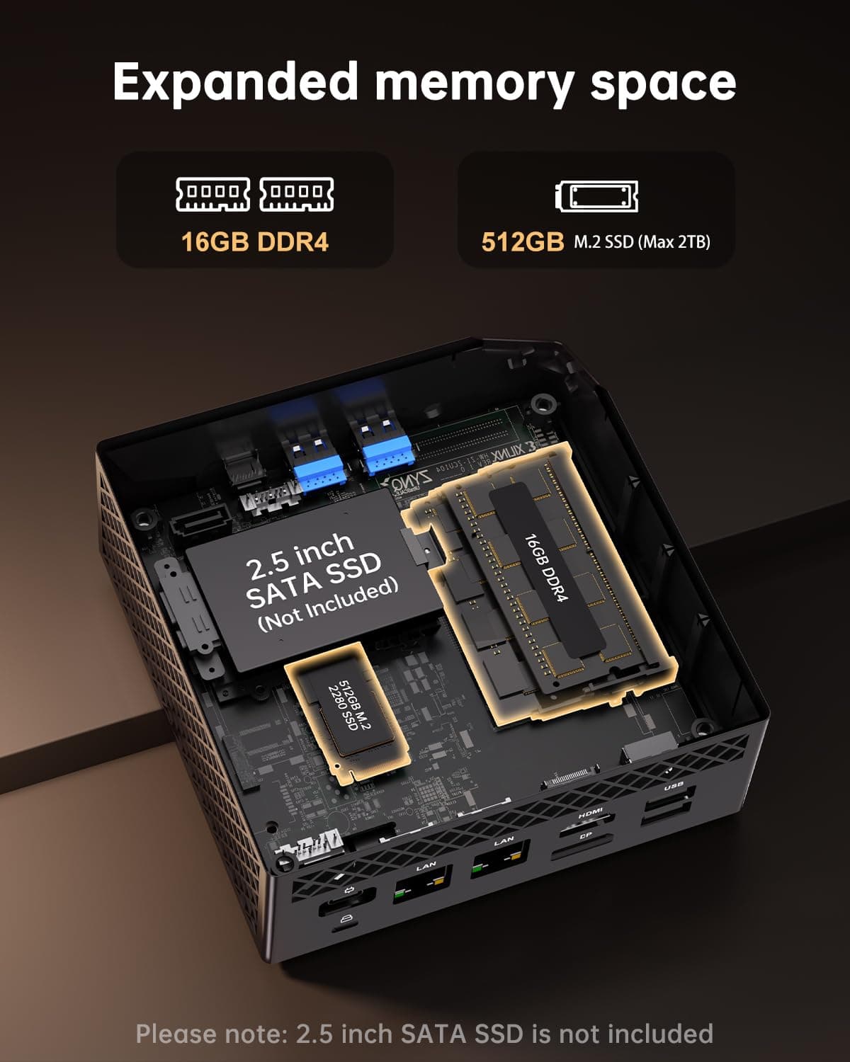 NiPoGi AM06 PRO Mini PC АMD Ryzen 5 7430U(6C/12T, bis zu 4,3 GHz), 16GB DDR4 512GB M.2 SSD Mini Desktop Computer WiFi 6, Dual LAN, DP/HDMI/Type-C 4K Triple Display Mini-PC mit VESA für Schule/Büro. Schwarz R5 7430U/ 16 + 512 Bild 4