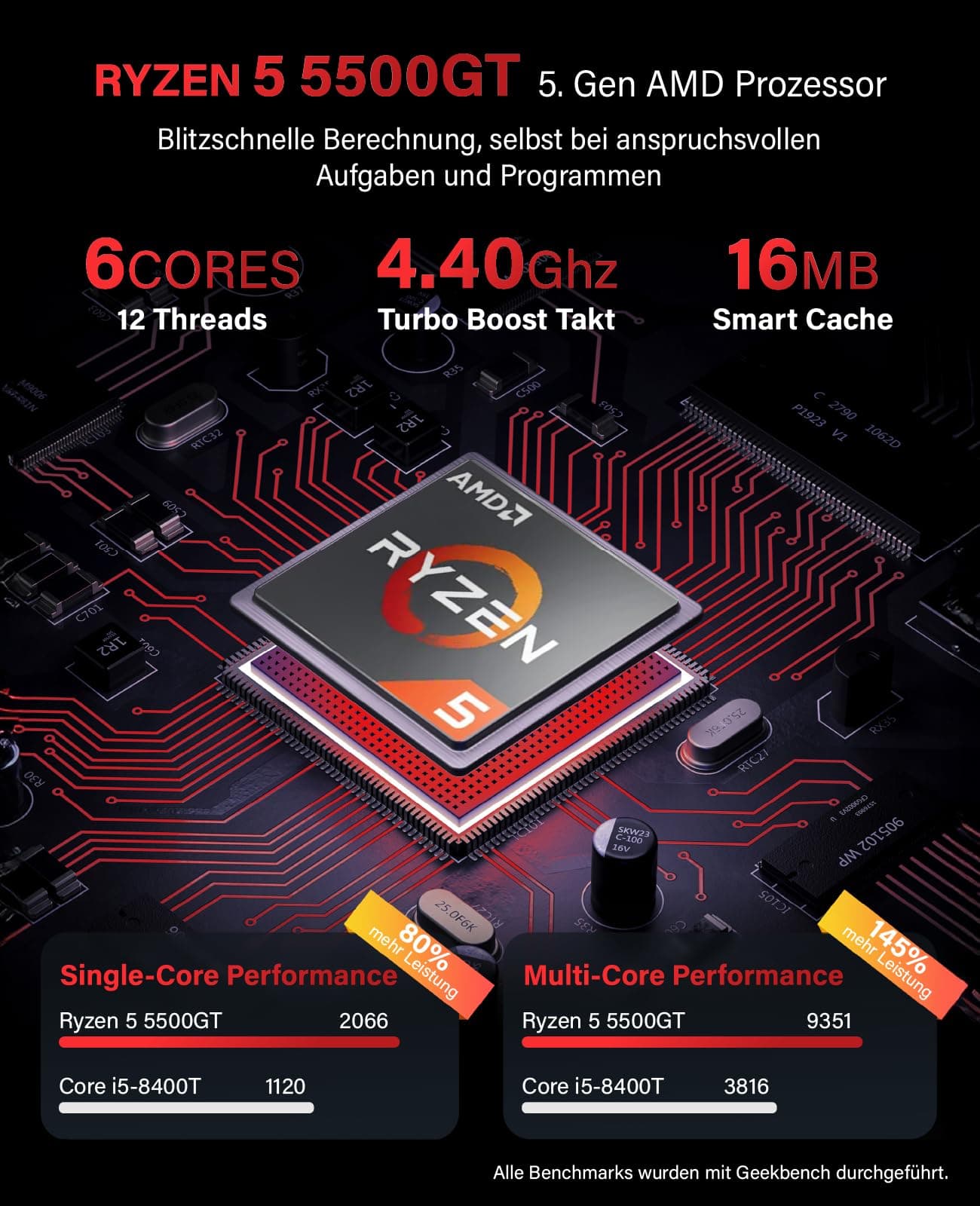 Greed® Multimedia V2 PC mit AMD Ryzen 5 5500GT - Schneller Rechner + Computer für Büro & Home Office mit 4,4 GHZ, 16 GB RAM/Arbeitsspeicher - 1TB SSD - DVD+RW - USB3.1 - WLAN, inkl. Windows 11 Pro Multi | V2 AMD Bild 3