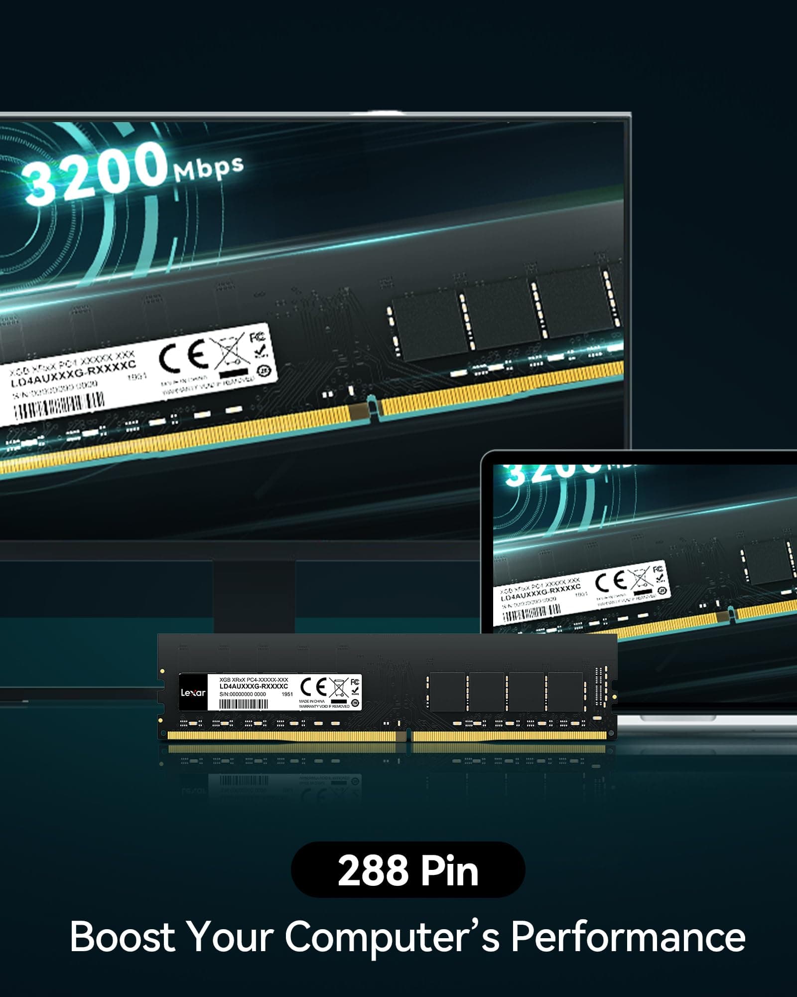 Lexar UDIMM DDR4 RAM 16GB, 3200 MHz RAM DDR4, 288-Pin U-DIMM Desktop Arbeitsspeicher, Hochleistungs-Computerspeicher, PC-RAM-Modul-Upgrade, Hochleistungs Arbeitsspeicher, CL22-22-22-52, 1.2V DDR4 UDIMM 16GB Single Bild 5