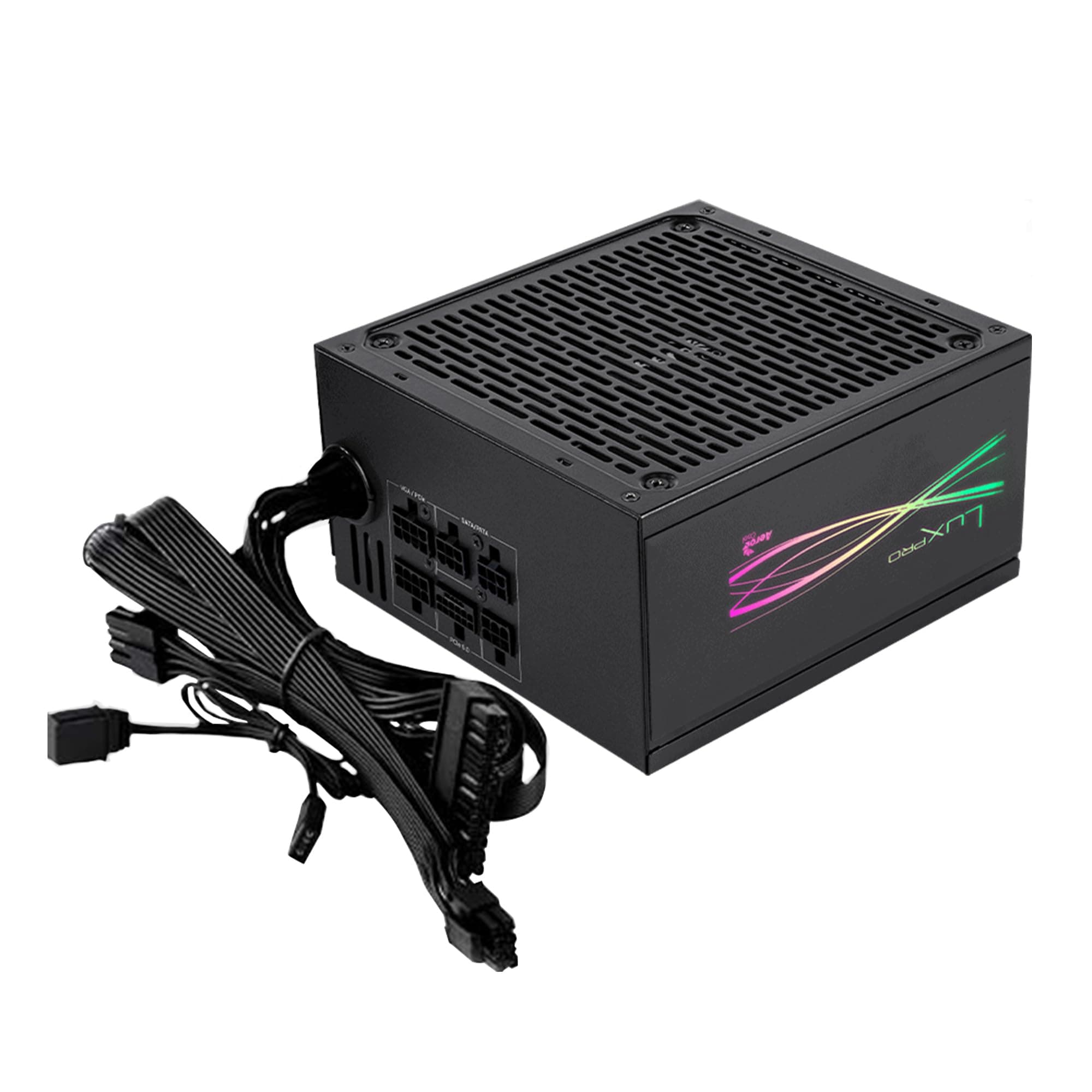 Aerocool LUXPRORGB850M, Semi-Modular RGB 850W Netzteil, 80Plus Bronze +88%, Japanische Kondensatoren, APFC 14cm FDB-Lüfter, ATX 3.0 und PCIe 5.0, ARGB-kompatibel, 5 Jahre Garantie, Schwarz