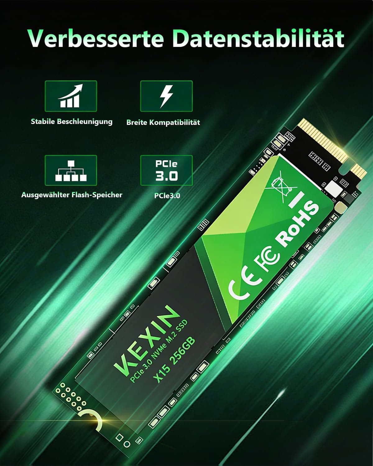 KEXIN 256GB NVMe M.2 2280 SSD PCIe 3.0, bis zu 2800 MB/s Lesen, 2300 MB/s Schreiben, 3D-NAND-Flash, Internes Solid State Drive PC-Enthusiasten und Gamer Bild 5