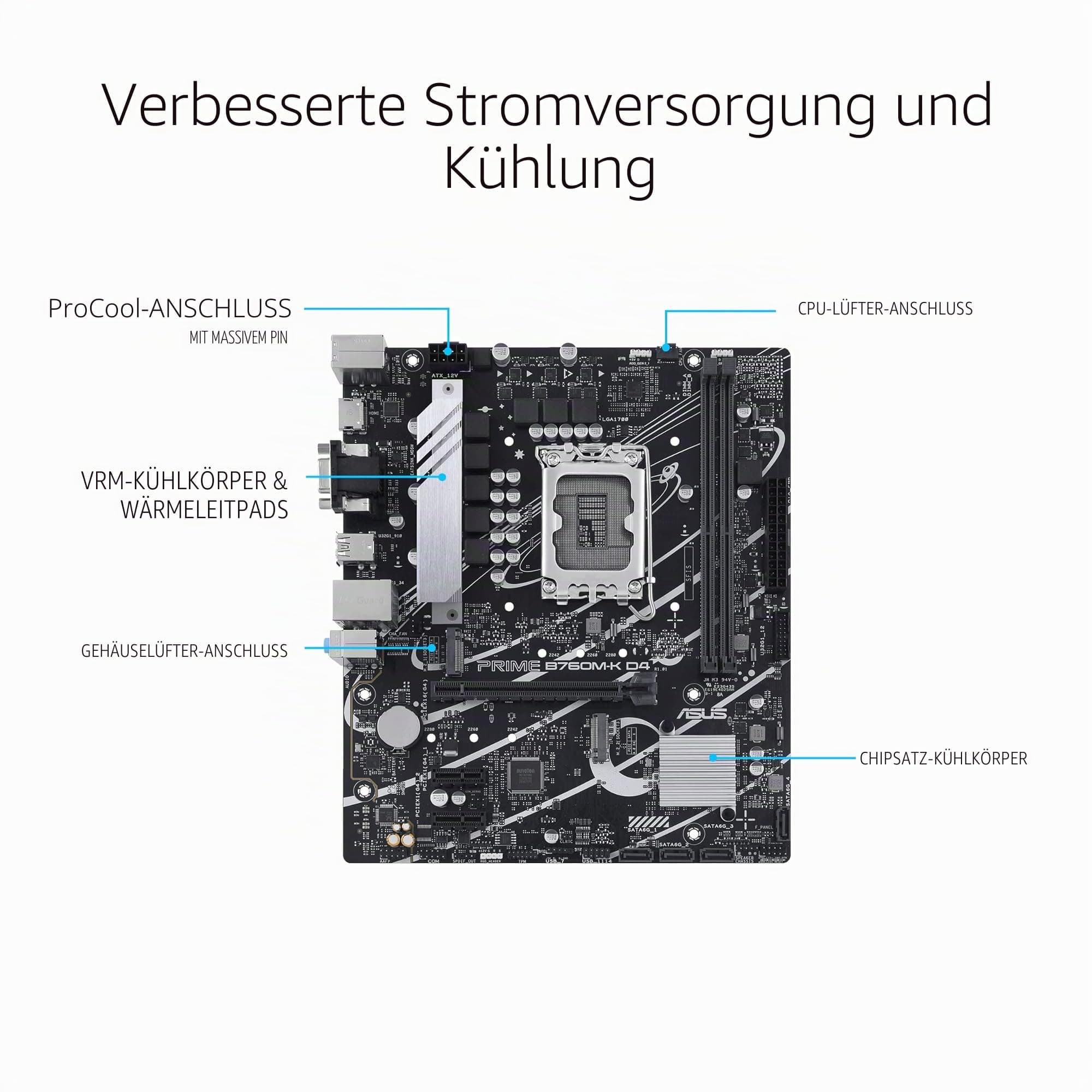 ASUS Prime B760M-K D4 Gaming Mainboard Sockel Intel LGA 1700 (Intel B760, mATX, DDR4 Speicher, 2X PCIe 4.0 M.2, Aura Sync) M-K D4 Prime B760 Bild 4
