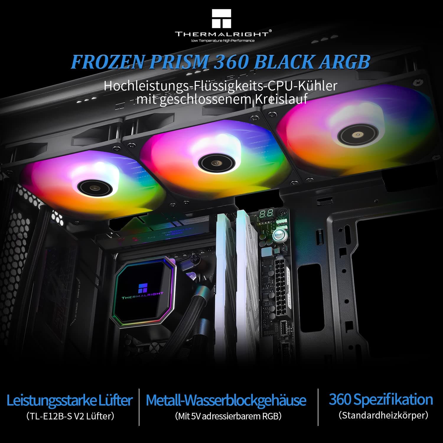 Thermalright Frozen Prism 360 Schwarz ARGB Liquid CPU Wasserkühler mit 3x120mm ARGB PWM Lüfter,Computer Wasserkühler für AM4/AM5, Intel lga1700/1851/1150/1151/1200 Bild 3