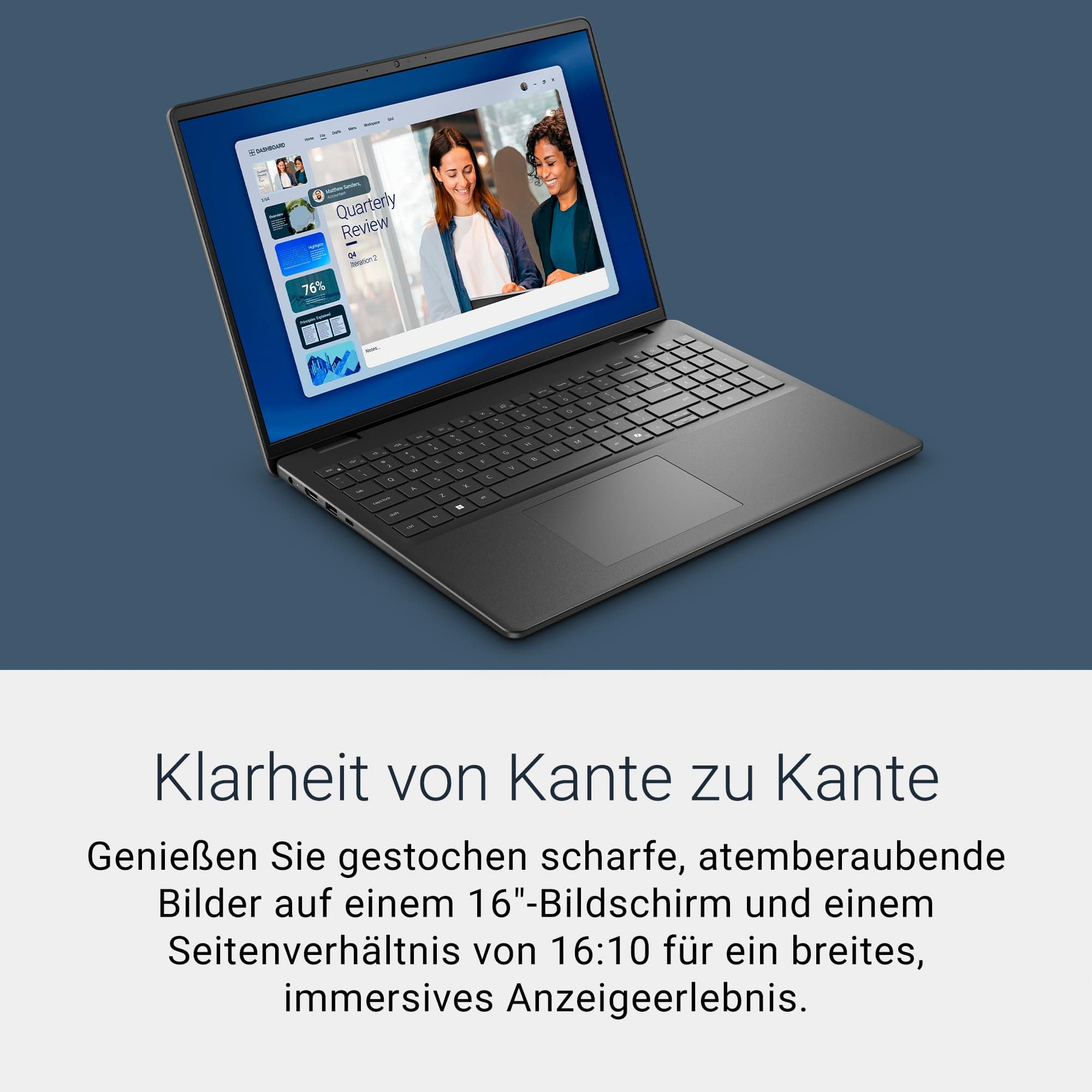 Dell 16 Laptop DC16255 16" 2K IPS Anti-Glare Display, AMD Ryzen 7 250, AMD Radeon Graphics, 16GB RAM, 1TB SSD, Windows 11 Home, QWERTZ-Backlit-Keyboard, Wi-Fi 6, USB-C – Black Ryzen 7 250 16 GB 1TB SSD Bild 2