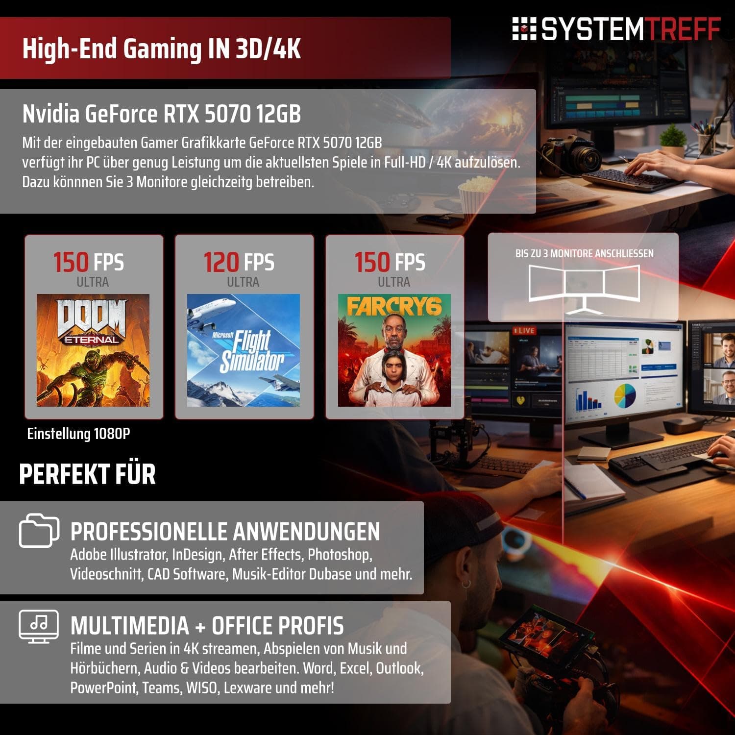 SYSTEMTREFF High-End Gaming PC AMD Ryzen 9 9900X3D 12x5.5GHz | Nvidia RTX 5070 12GB DX12 | 2TB M.2 NVMe | 32GB DDR5 RAM | Windows 11 | Desktop Computer Rechner für Gamer, Zocker & Streamer Bild 5