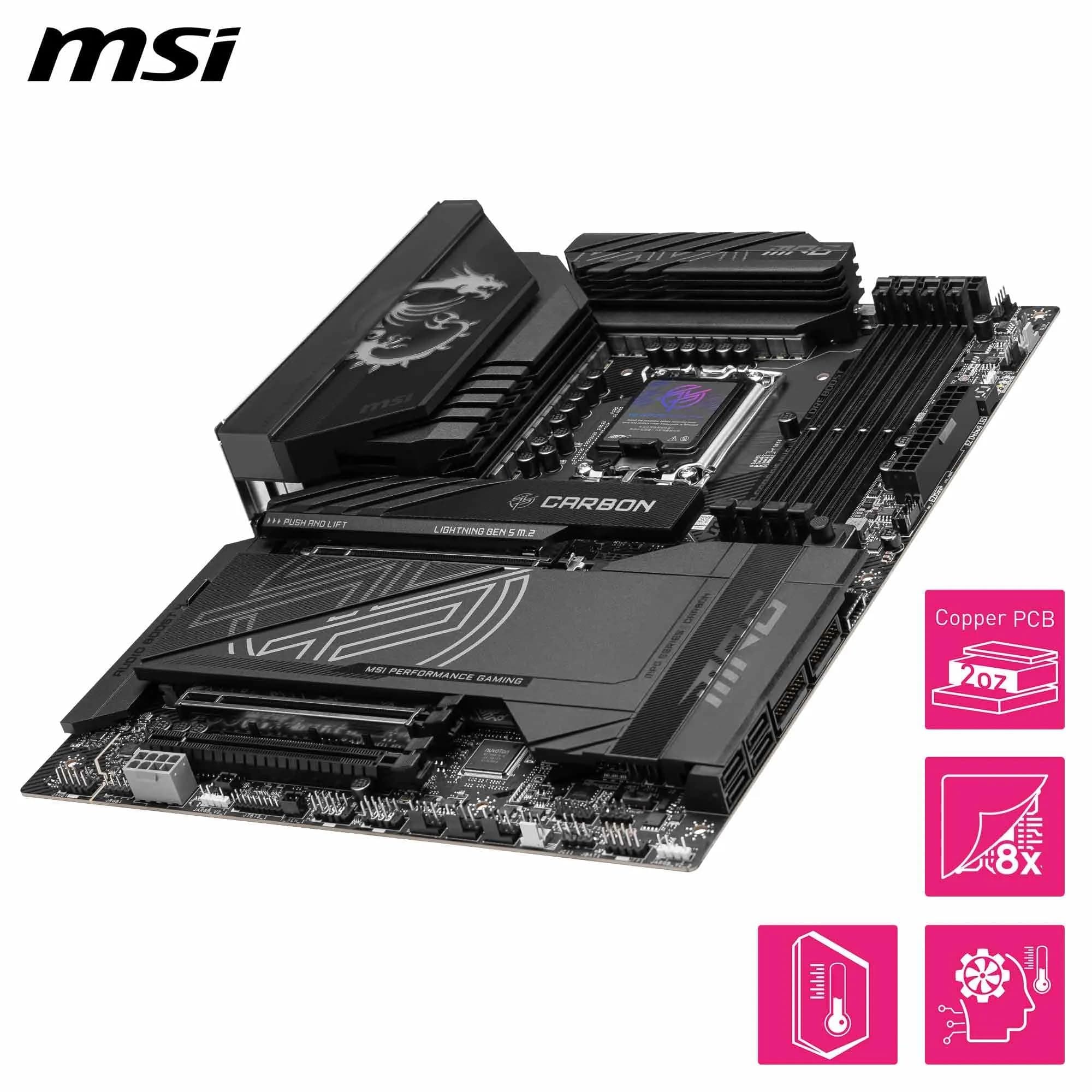 MSI MPG Z890 Carbon WiFi Mainboard, ATX - Unterstützt Intel Core Ultra Prozessoren (Series 2), LGA 1851-110A SPS VRM, DDR5 Memory Boost 9200+ MT/s (OC), PCIe 5.0 x16 & 4.0 x16, M.2 Gen5, Wi-Fi 7 Bild 7