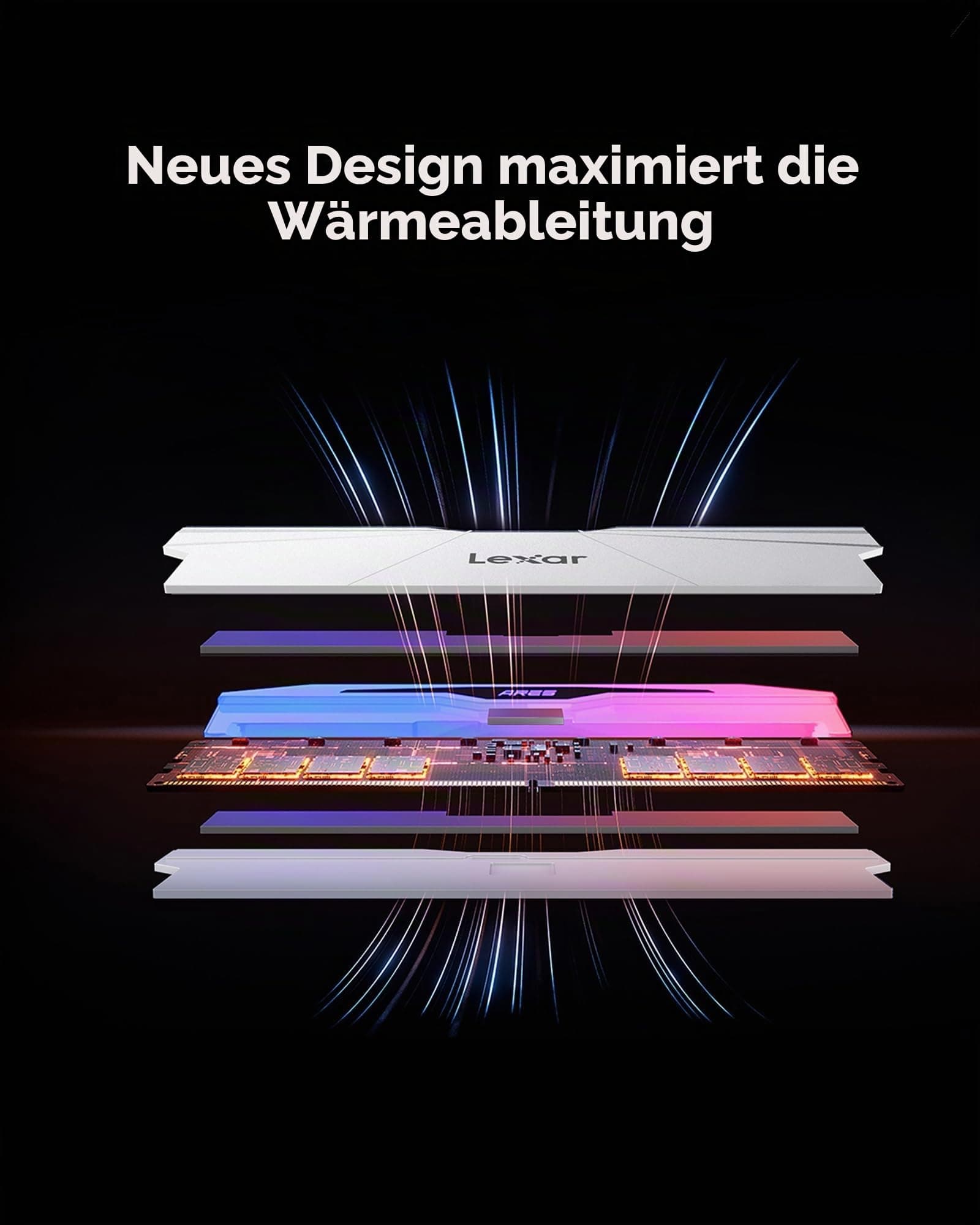 Lexar RGB DDR5 RAM 32GB Kit (2x16GB) 6800MHz CL34, 288pin UDIMM PC Speicher, Gaming Computer Speicher, Desktop DRAM für Intel XMP 3.0, AMD EXPO, CL34-45-45-108 1,4V, Silber Bild 7