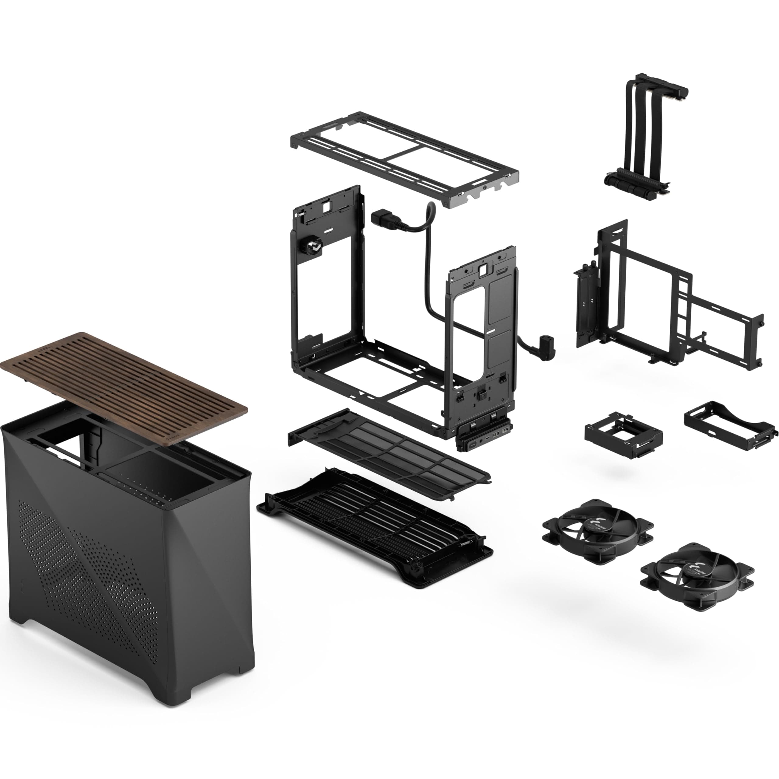 Fractal Design Era 2 Charcoal ITX PC-Gehäuse - Aluminium, Walnussholz, Bis 240mm Radiatoren, Zwei Aspect 12 PWM Lüfter für Hervorragenden Airflow Schwarz Bild 7