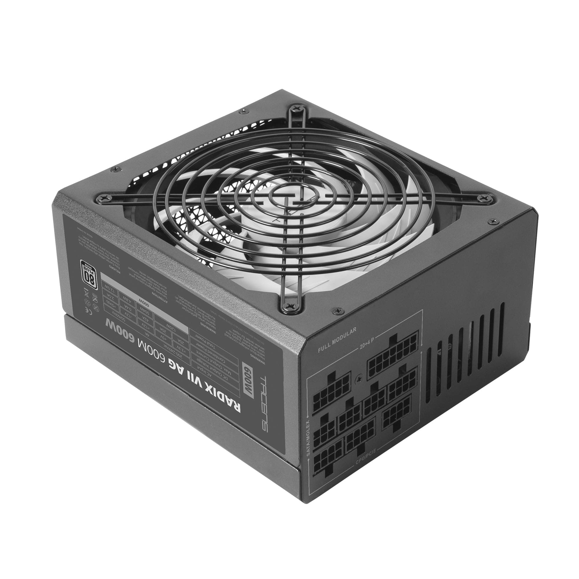 Tacens Radix VII AG 600, Vollmodulares 600W ATX-Netzteil, 10 Jahre Garantie, 80Plus Silver, +87% Wirkungsgrad, 140mm FDB-Lüfter mit AI-RPM Technologie, Japanische-Kondensatoren 105º, Schwarz Bild 2
