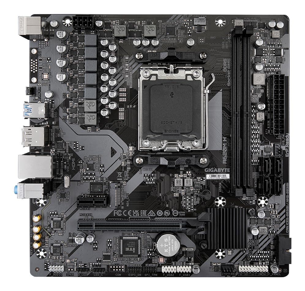 GIGABYTE A620M H Motherboard - Unterstützt AMD Ryzen 8000 CPUs, 5+2+2 Phasen Digital VRM, bis zu 7200MHz DDR5 (OC), 1xPCIe 4.0 M.2, GbE LAN, USB 3.2 Gen 1 Bild 3