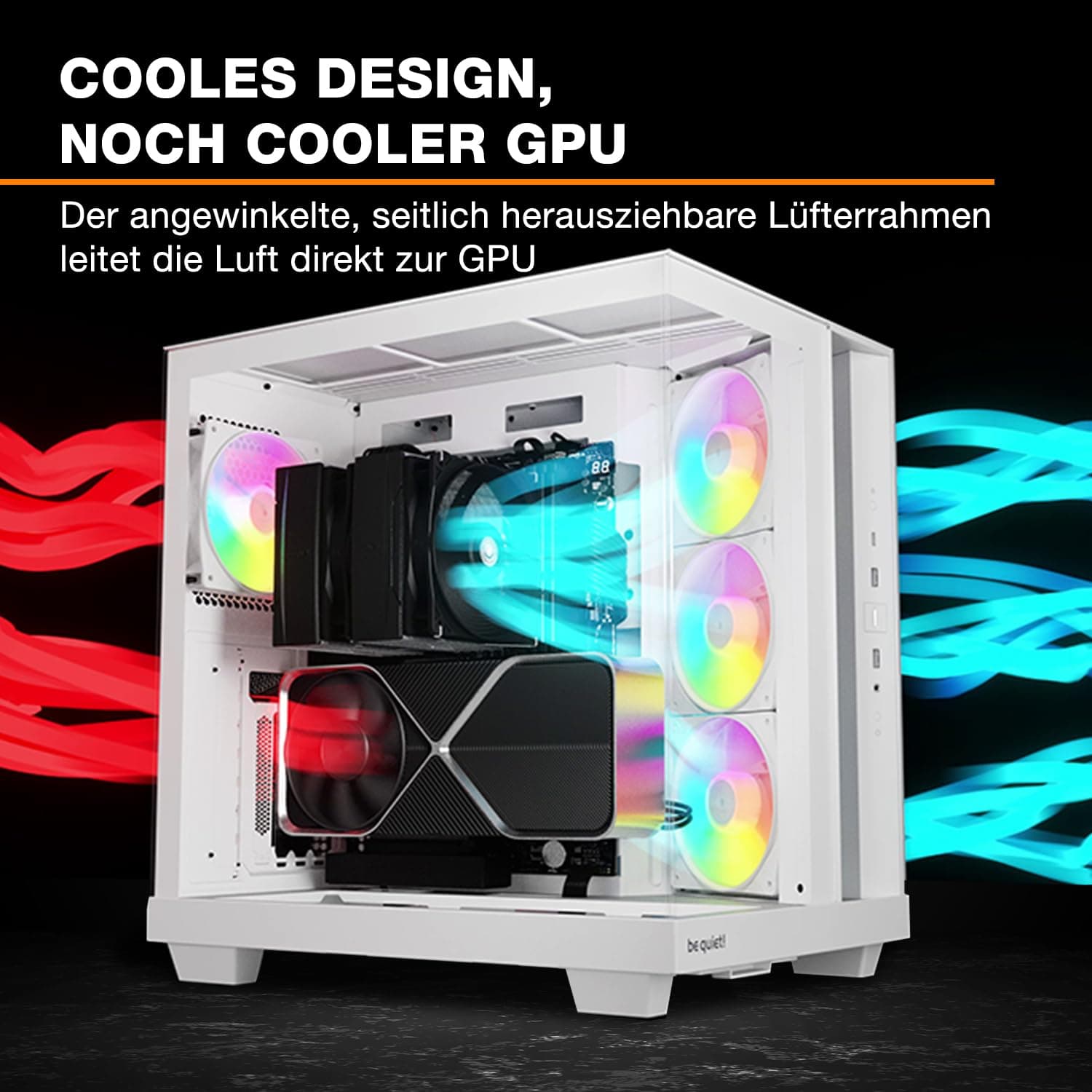 be quiet! Light Base 500 LX White PC-Gehäuse, vollständig verglaste Front- und Seitenpaneele, Show Case, Dual Chamber Design, ARGB-Lüfter-Hub, 4 Light Wings LX PWM-Lüfter rückseitiges Anschlussdesign Bild 3