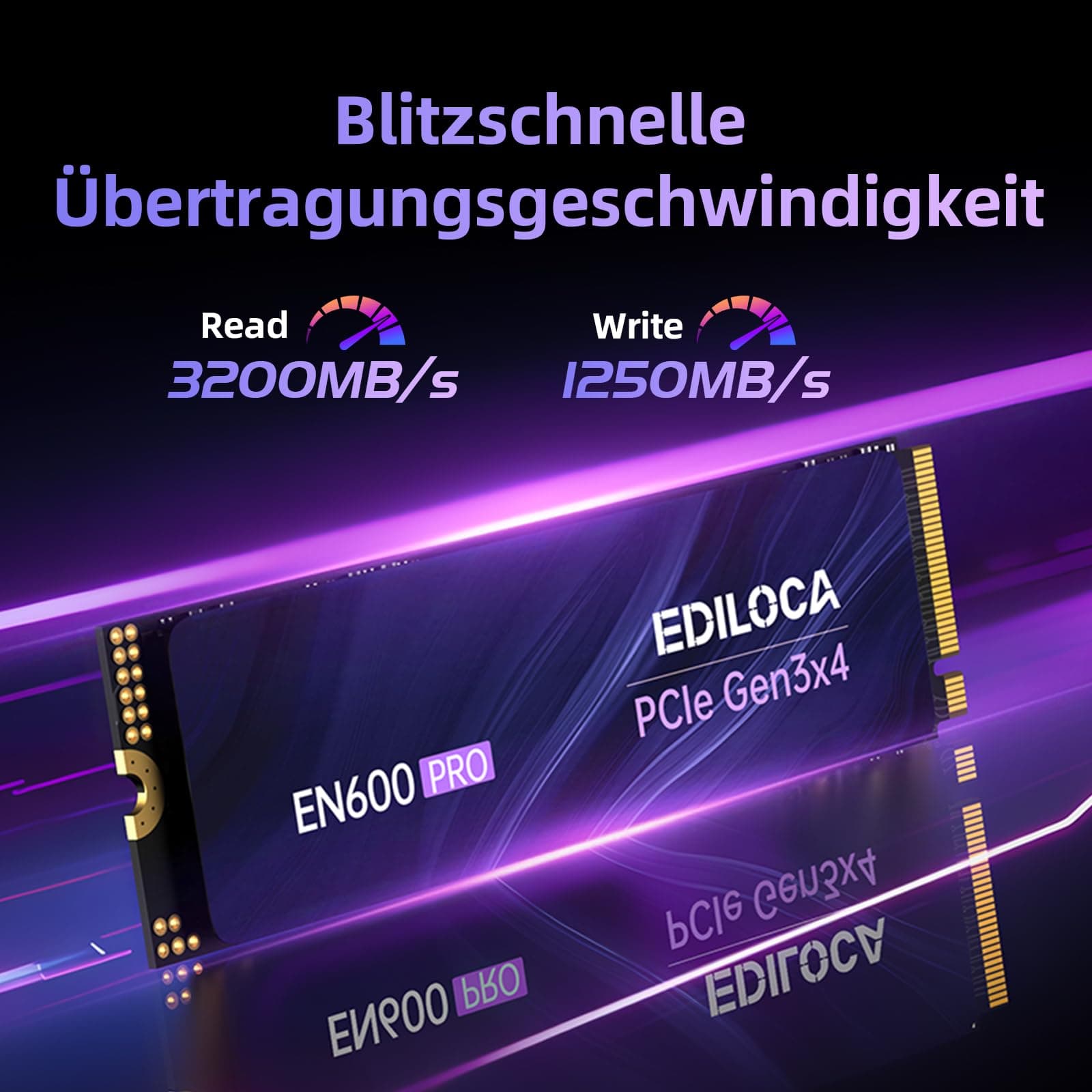 Ediloca EN600 PRO 256 GB Interne SSD PCIe Gen3, NVMe M.2 2280, SLC-Cache, 2800 MB/s Lesen, 2000 MB/s Schreiben, 3D NAND TLC, Internes Solid State Drive, kompatibel mit Desktops und Laptops Bild 3