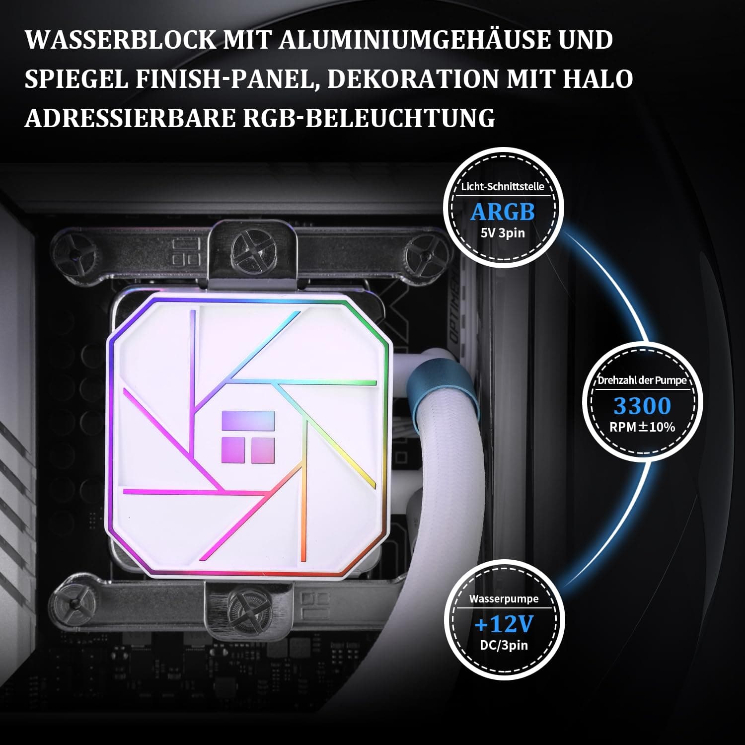 Thermalright AQUA ELITE 240 WHITE V3 Flüssig-CPU-Kühler, 240 Kühlreihen, 2 x 120mm PWM-Lüfter, S-FDB-Lager, für AMD/AM4/AM5, INTEL LGA1150/1151/1155/1156/1200/2011/1700, Desktop CPU-Kühler AIO AE240 WHITE ARGB V3 Bild 7