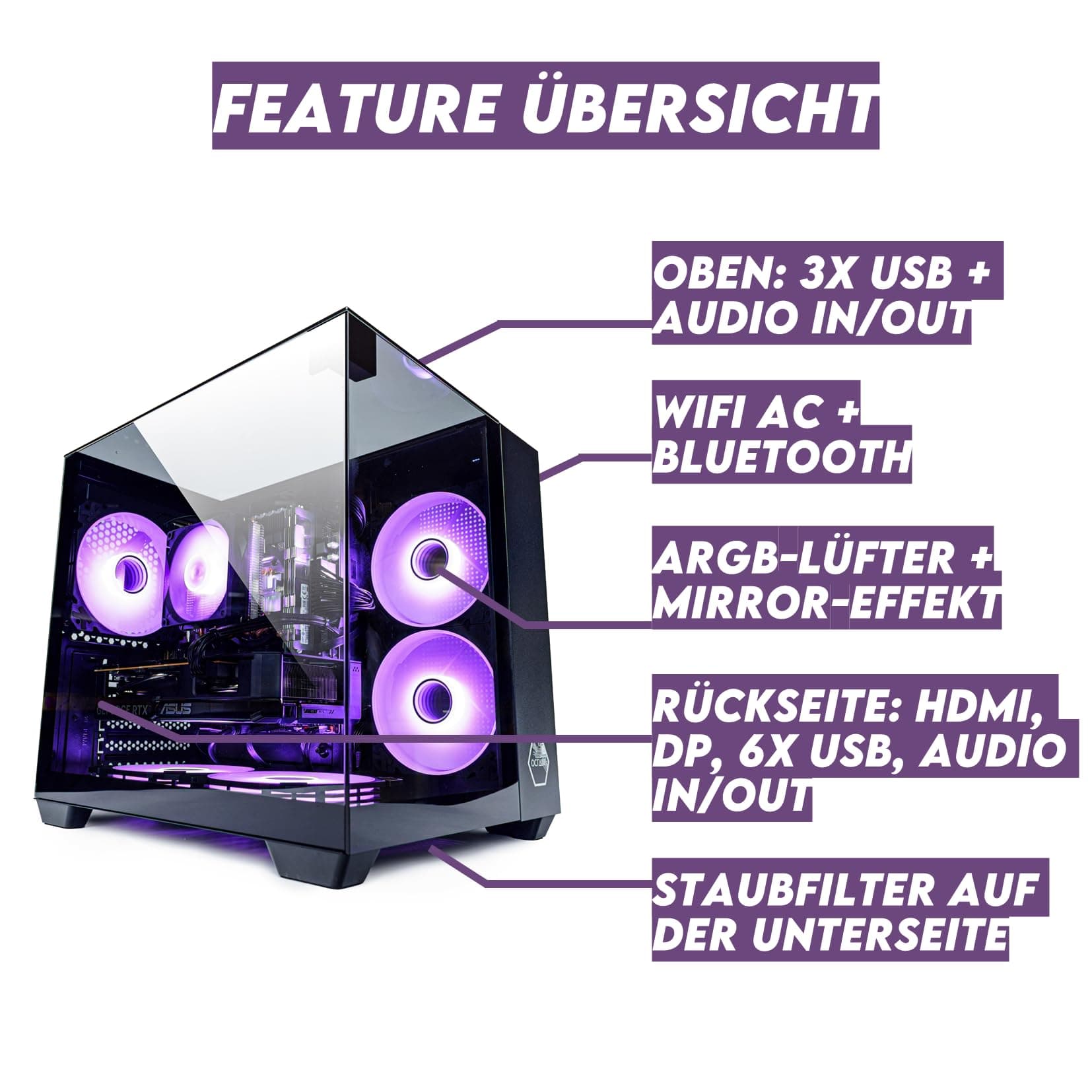 Gaming PC Venom, RGB, 64GB RAM + 1TB SSD, AMD RX 590 8GB, Intel E5, WiFi, Bluetooth (schwarz) Bild 4