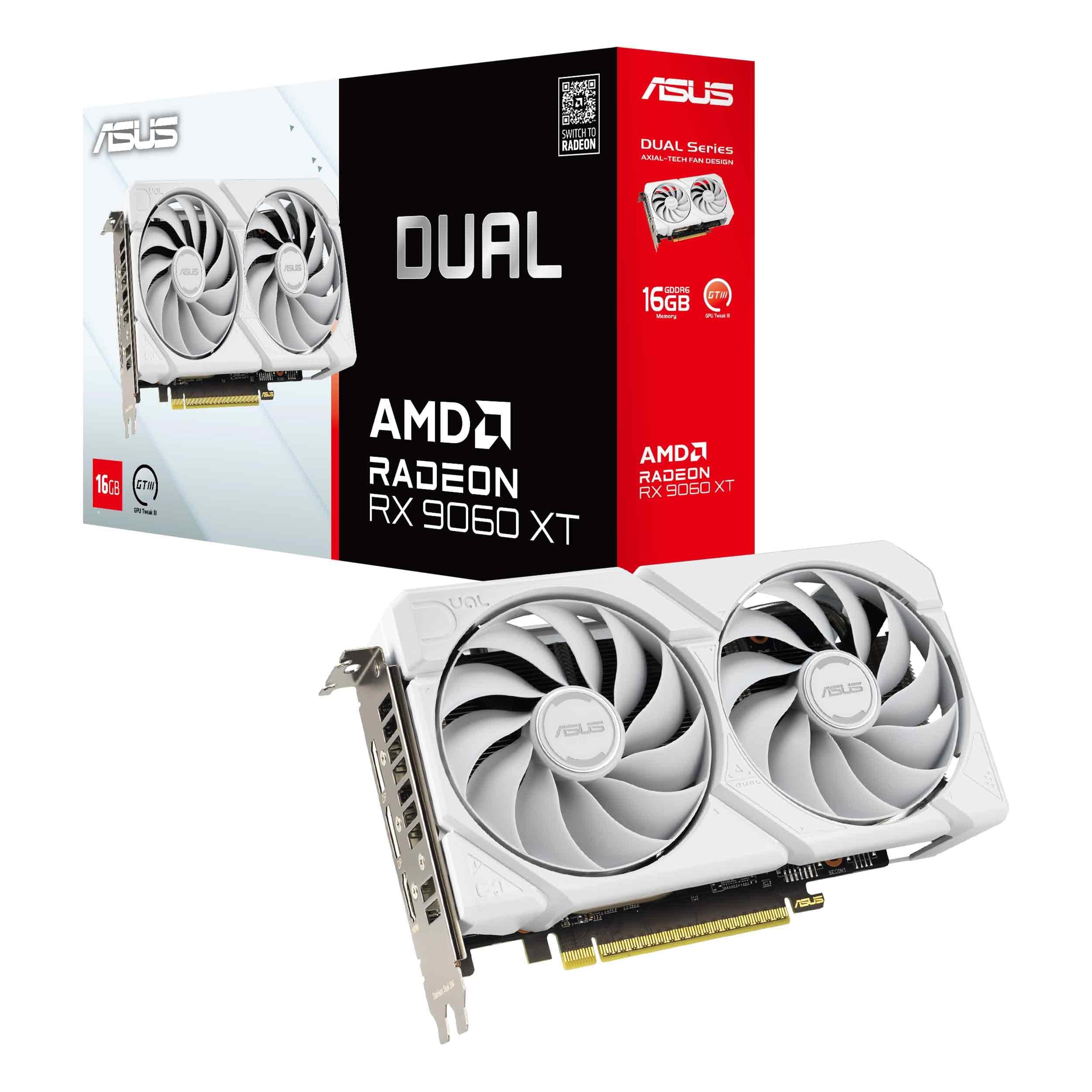 ASUS Dual Radeon RX9060XT 16G GDDR6 White Gaming Grafikkarte (AMD Radeon RX9060XT, AMD RDNA 4 Architektur, 2,5-Slot Design, DUAL BIOS, PCIe 5.0, 1x HMDI 2.1b, 2X DisplayPort 2.1a, weiß) Bild 2