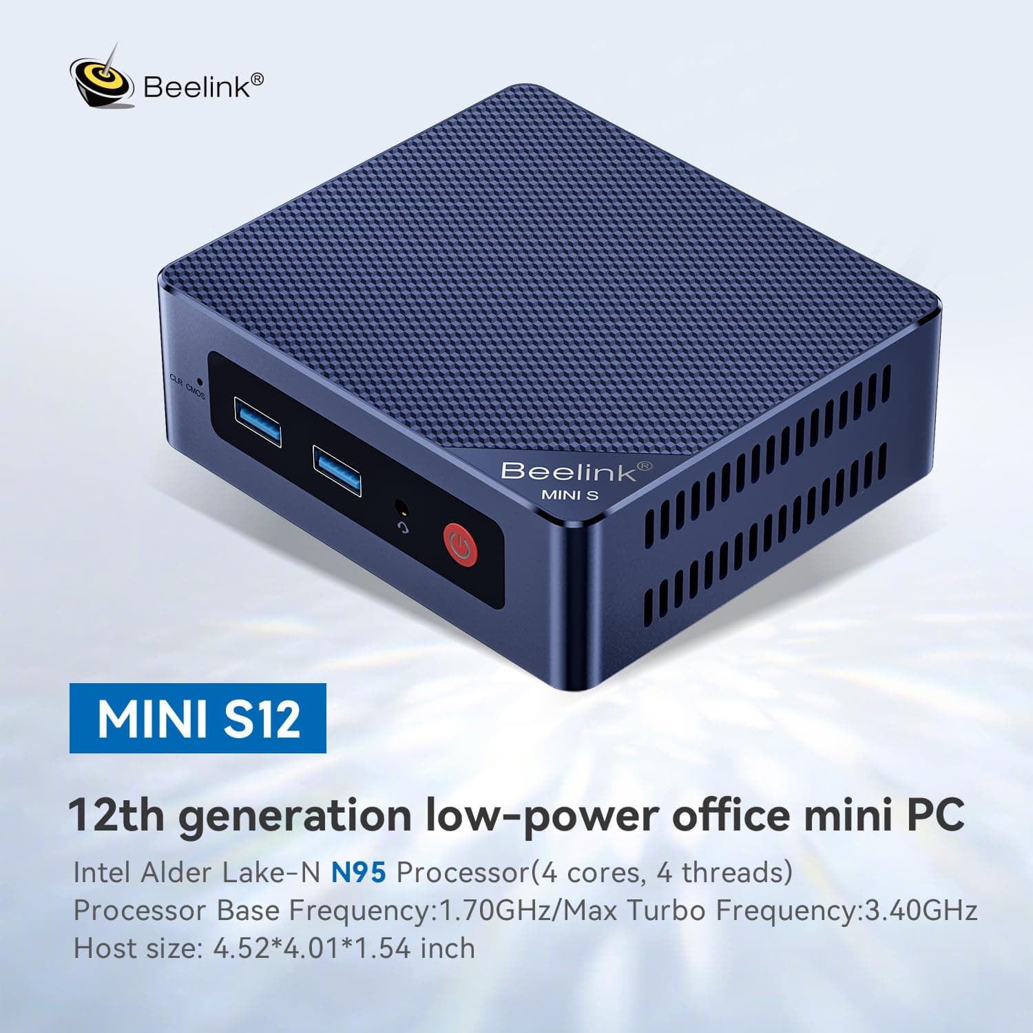 Beelink Mini PC S12, Intel Alder Lake-N95 Prozessor (bis zu 3.40GHz) Mini Computer, 8GB RAM 480GB SSD Office Mini Desktop PC Windows 11 Home, 4K Dual HDMI/WiFi 5/BT4.2/RJ45 2.5G MINI S12/N95/8G/256G Bild 2