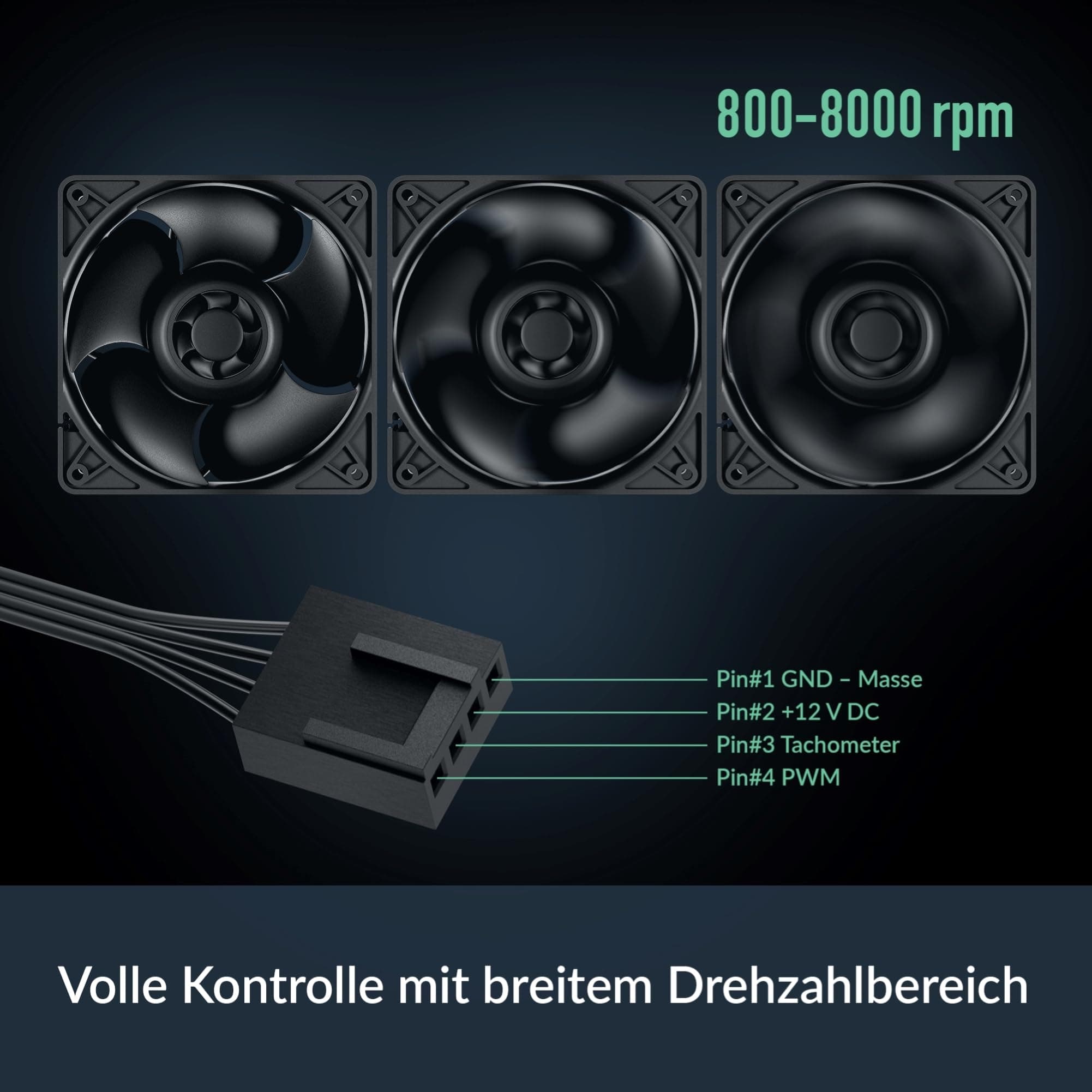 ARCTIC S12038-8K (3 Stück) - 120x120x38 mm Server Lüfter, 800-8000 rpm, PWM reguliert, 4-Pin Anschluss, 12 V DC, besonders effizent - Schwarz Bild 5