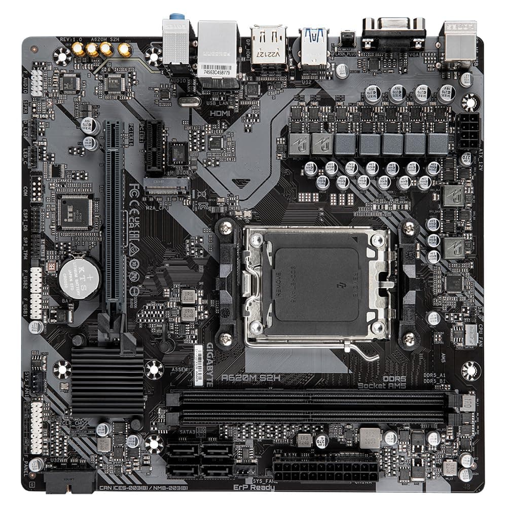 GIGABYTE A620M S2H Motherboard - Unterstützt AMD Ryzen 8000 CPUs, 5+2+2 Phasen Digital VRM, bis zu 7200MHz DDR5 (OC), 1xPCIe 4.0 M.2, GbE LAN, USB 3.2 Gen 1 Bild 7