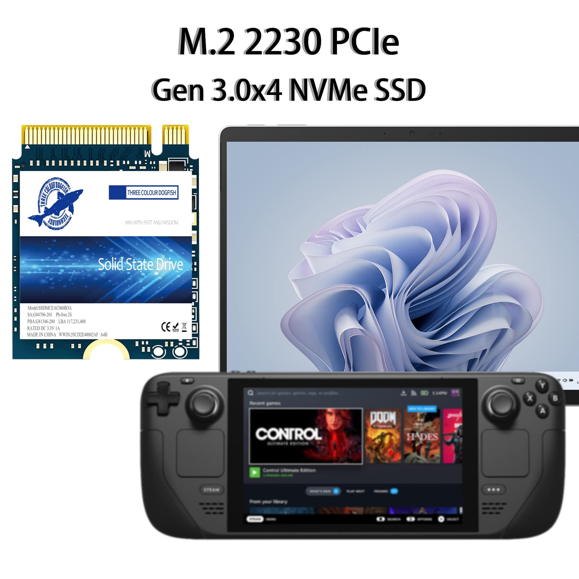 Dogfish SSD 256GB M.2 2230 NVMe PCIe Gen 3.0 x4 Interne Solid State Drive, Gaming SSD, Kompatibel mit Steam Deck Surface Pro Ultrabook Laptop(M.2 2230 PCIe,256GB) Bild 3