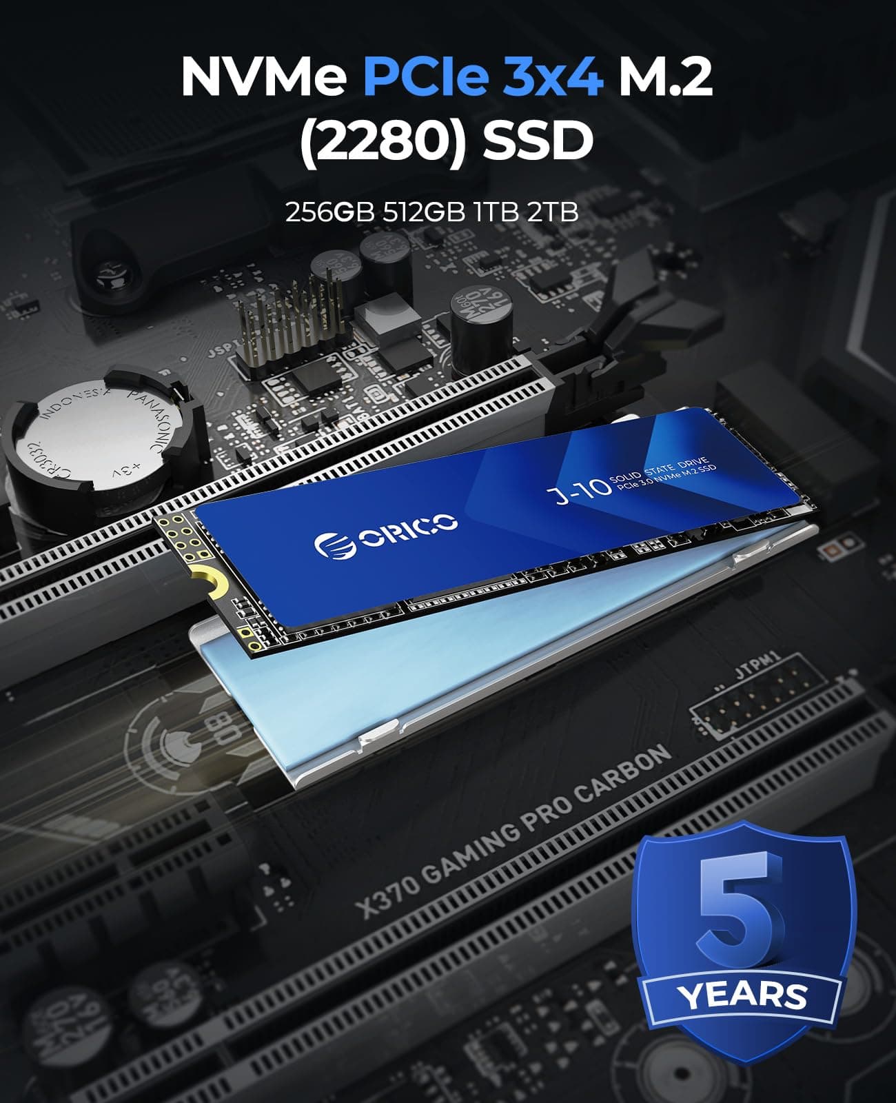 ORICO NVMe SSD M.2 512G PCIe Gen3.0x4 2280, 3D NAND Interne SSD mit Kühlkörper, bis zu 3100 MB/s,Internes Solid State Drive für PC/Konsolenspiele und Videobearbeitung-J10 3100MB/s 512G Bild 3