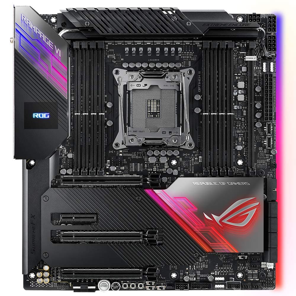 ASUS ROG Rampage VI Extreme Encore Gaming Mainboard Sockel Intel LGA 2066 (ATX, WiFi6, 10Gbit/s-Netzwerk, USB 3.2 Gen 2x2, SATA, vier M.2-Steckplätze, Aura-Sync-RGB-Beleuchtung) Bild 5