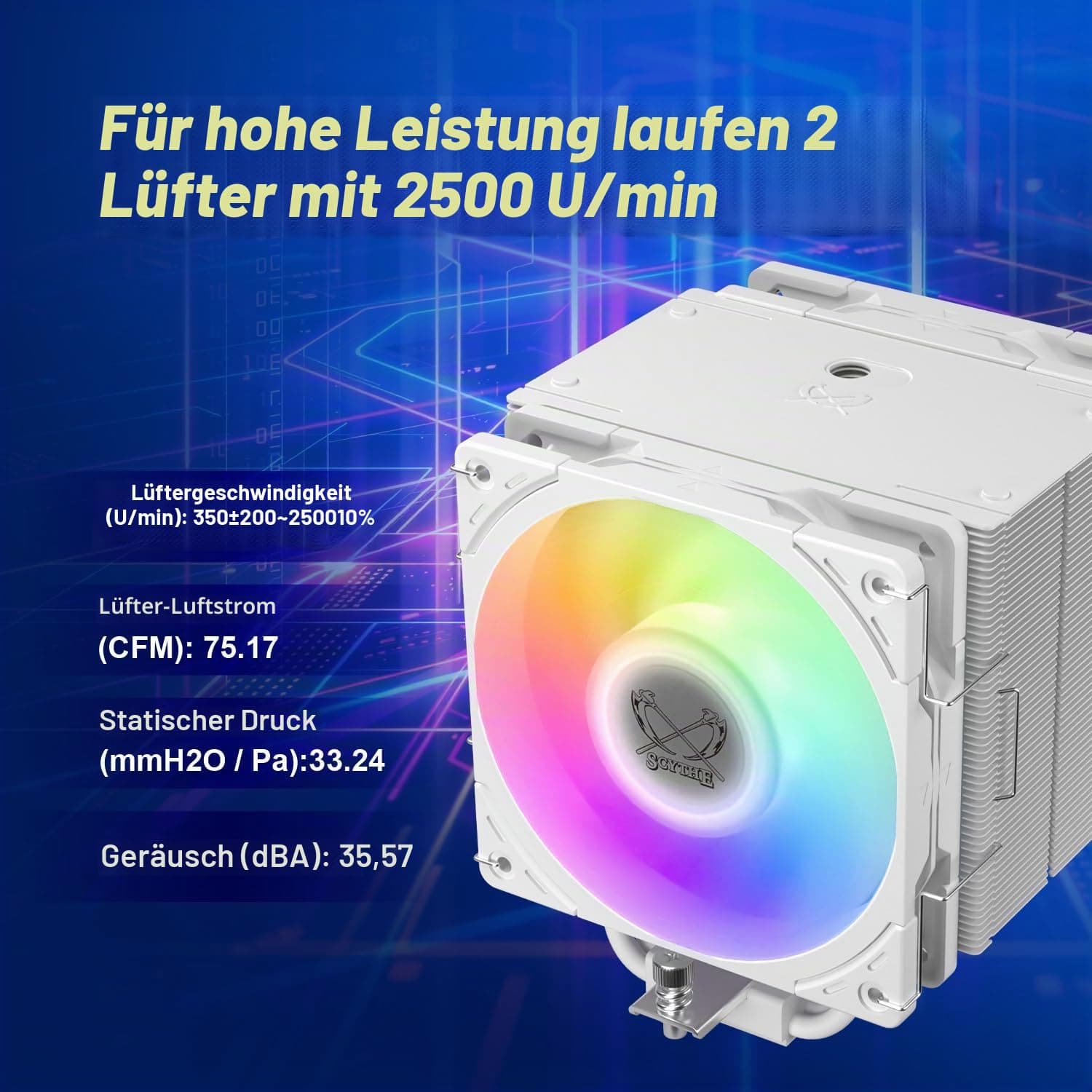 Scythe Mugen 6 CPU Air Cooler, Intel LGA1700, LGA1151, AMD AM5/AM4/Ryzen 120mm, Singel Tower, Aluminium Top Cover (Mugen 6 White ARGB) Bild 5