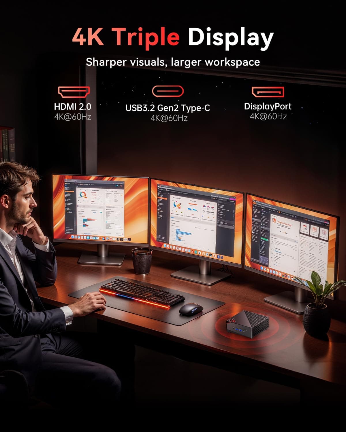 NiPoGi AM06 PRO Mini PC АMD Ryzen 7 7730U(Besser als i7-1255U/R5 5730U, 8C/16T, bis zu 4,5 GHz), 32 GB DDR4 1 TB M.2 SSD Mini Desktop Computer W-11 Pro für Büro/Schule, Dual-LAN, HDMI, WiFi 6, BT 5.2. Schwarz R7 7730U/ 32 + 1 TB Bild 5