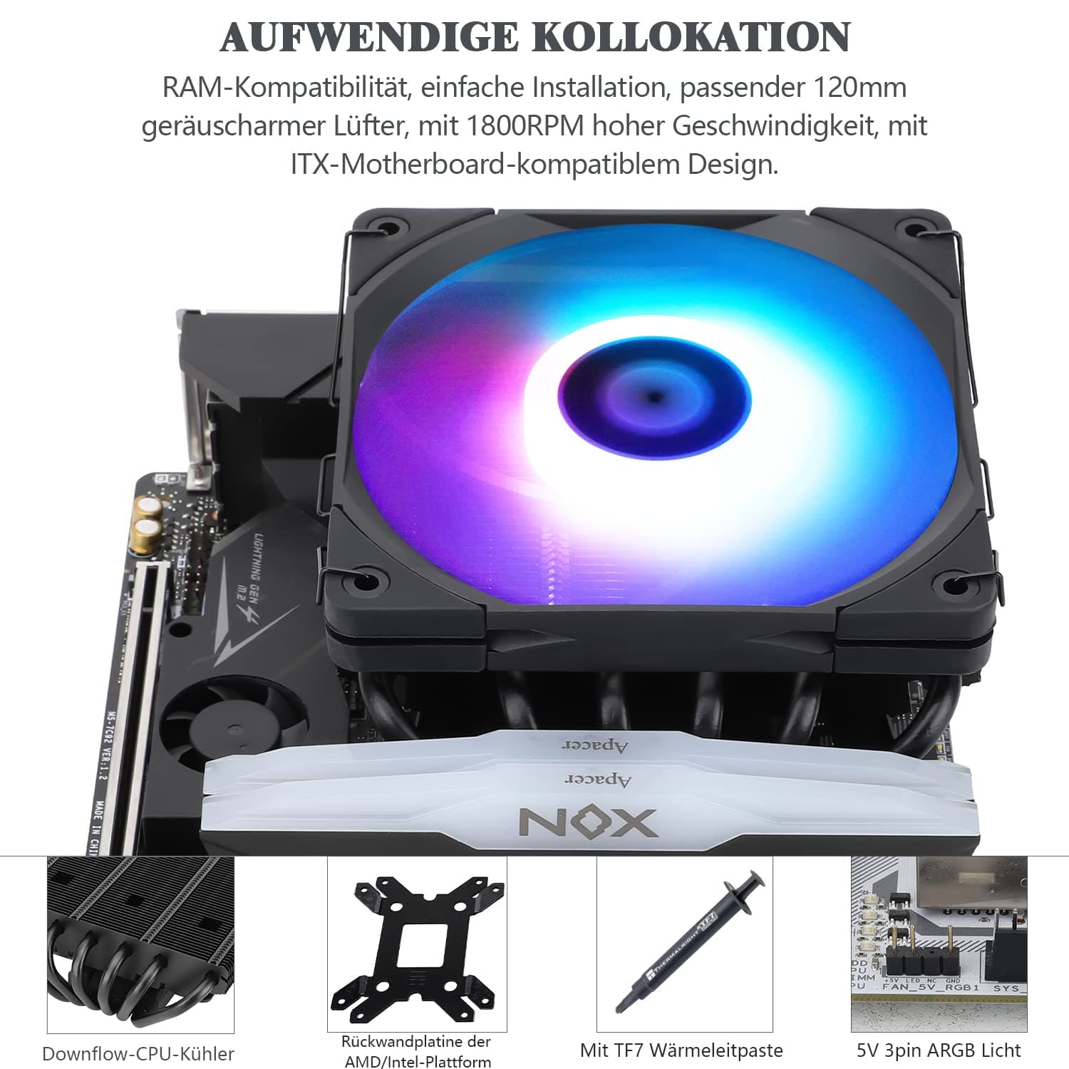 Thermalright AXP120-X67 BLACK ARGB Low-Profile-CPU-Luftkühler mit recht 120-mm-TL-C12015B-S PWM-Lüfter, 6 Heatpipes, 67 mm Höhe, für AM4/AM5/Intel LGA 1700/1851/1150/1151/1155/1200/2011 AXP120 X67 BLACK ARGB Bild 3