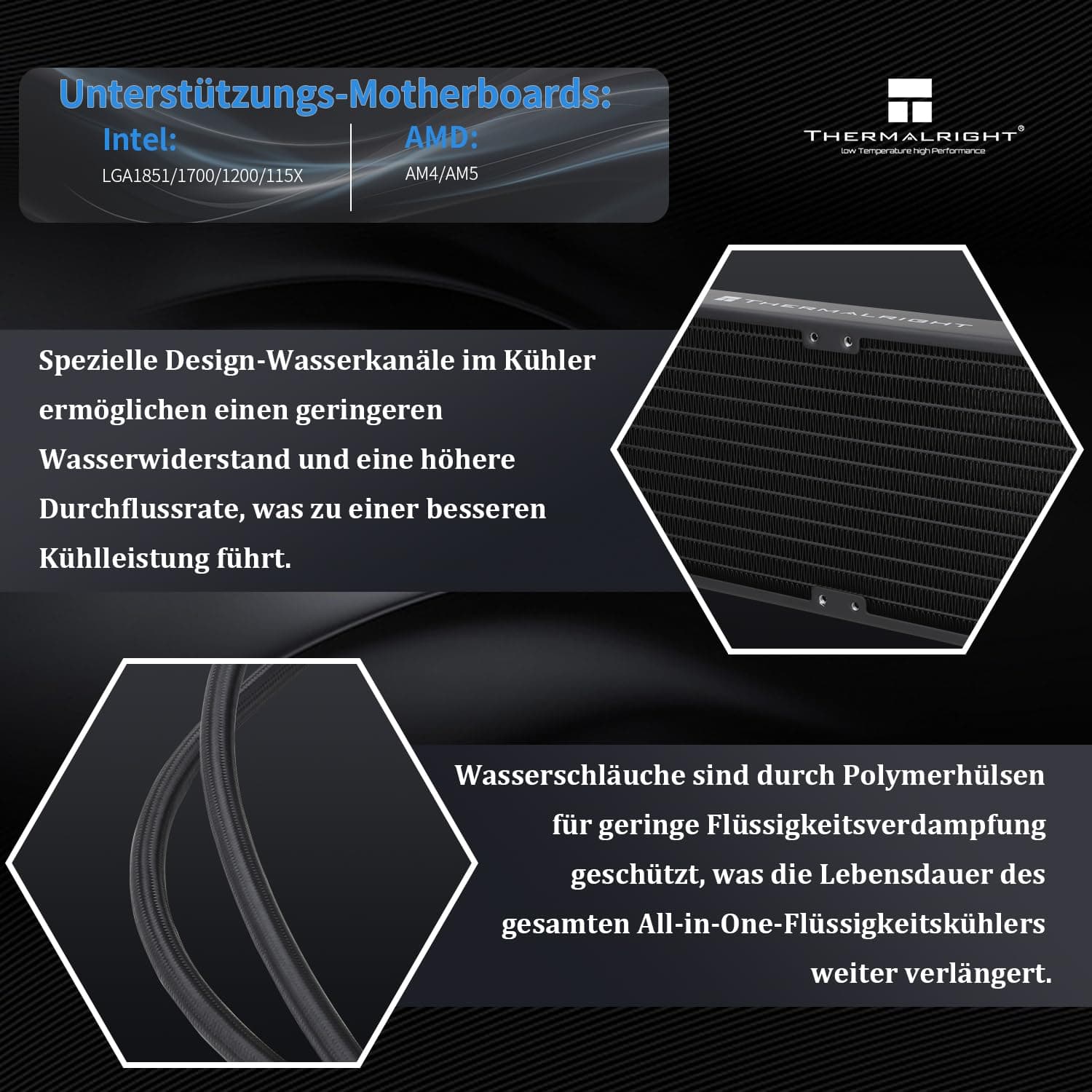 Thermalright Frozen Prism 240 Schwarz CPU Wasserkühler mit zwei PWM-Lüftern, Wasserpumpe Drehzahl ist 3300RPM, S-FDB Lager, für AMD AM4/AM5, Intel LGA1150/1151/1200/1700/1851/2011 (Schwarz) Bild 5