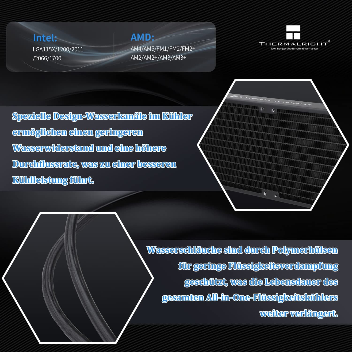 Thermalright Frozen Notte 240 Schwarzer Argb V2 Wasserkühlung CPU-Kühler, 240 Spezifikation CPU Flüssigkühler,doppelte PWM-Lüfter,S-FDB-Lager,geeignet für AM4/AM5, Intel LGA 1851/1700/115x/1200/2011 Bild 5