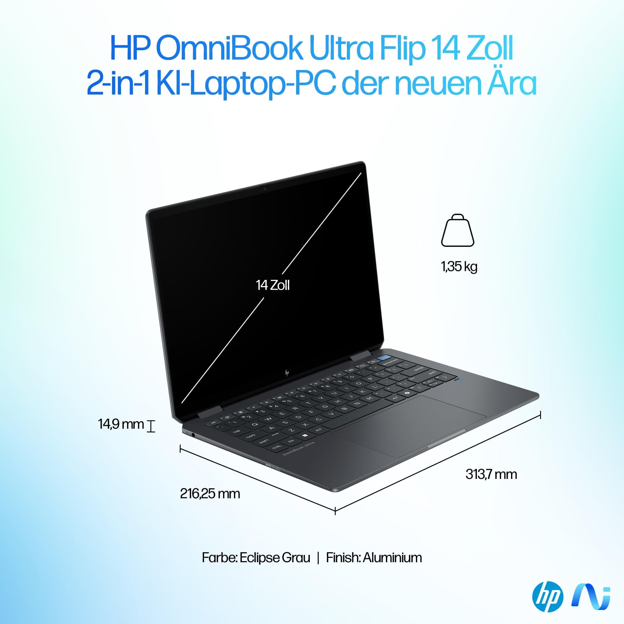HP OmniBook Ultra Flip 2-in-1 Laptop (14" 2.8K OLED Touchscreen, Intel Core Ultra 7, Copilot+ PC, 16GB RAM, 1TB, Win11, QWERTZ) - Eclipse Gray Intel Core Ultra 7 258V Intel Arc Grafikkarte Bild 7