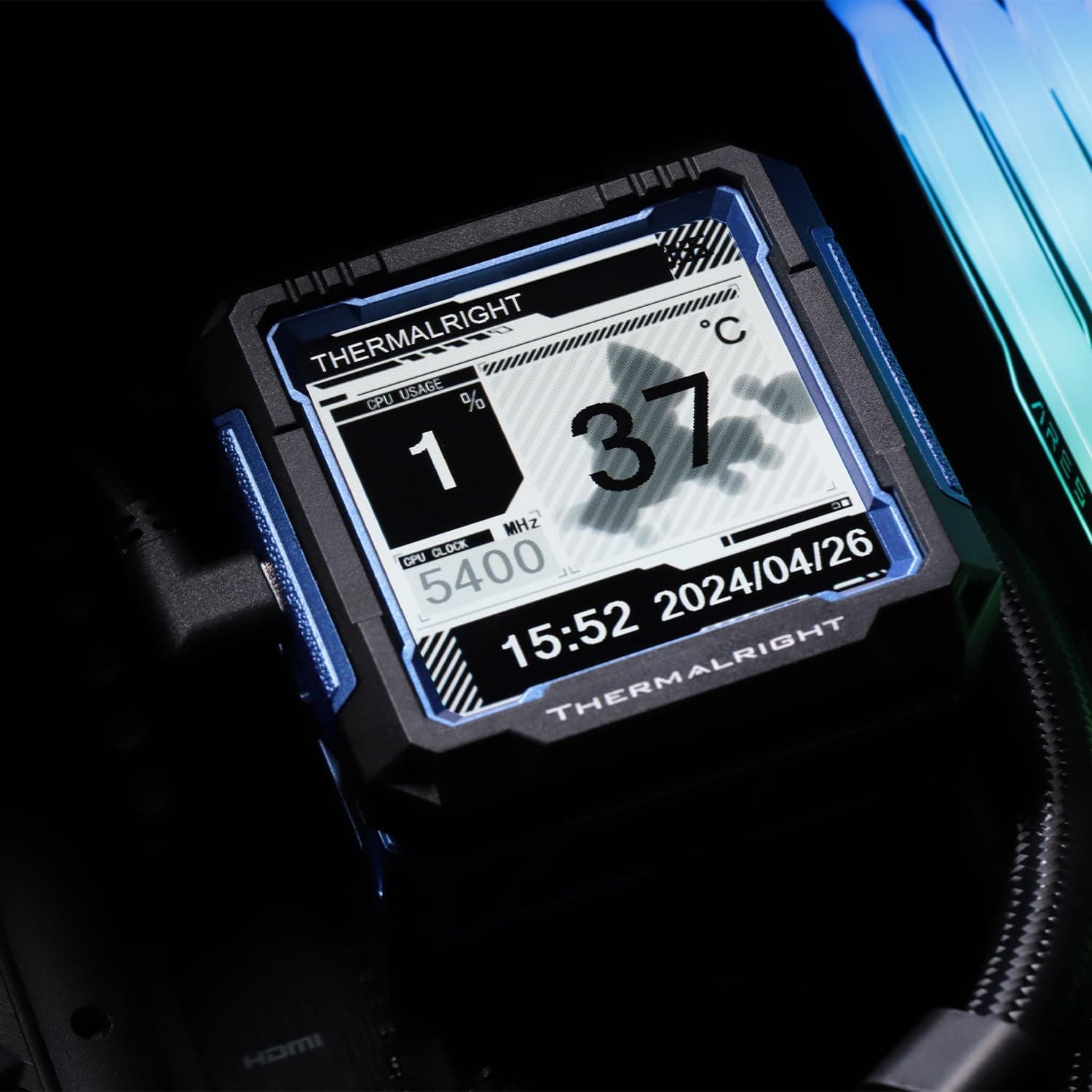 Thermalright TR FW PRO 360 Black CPU-Wasserkühler mit PWM-Lüfter, 2000RPM, 2,73 Zoll Magnetischer IPS-LCD-Bildschirm mit 320 * 320 Auflösung, für AM5/Intel 1851/1700, 397mm Länge Bild 3