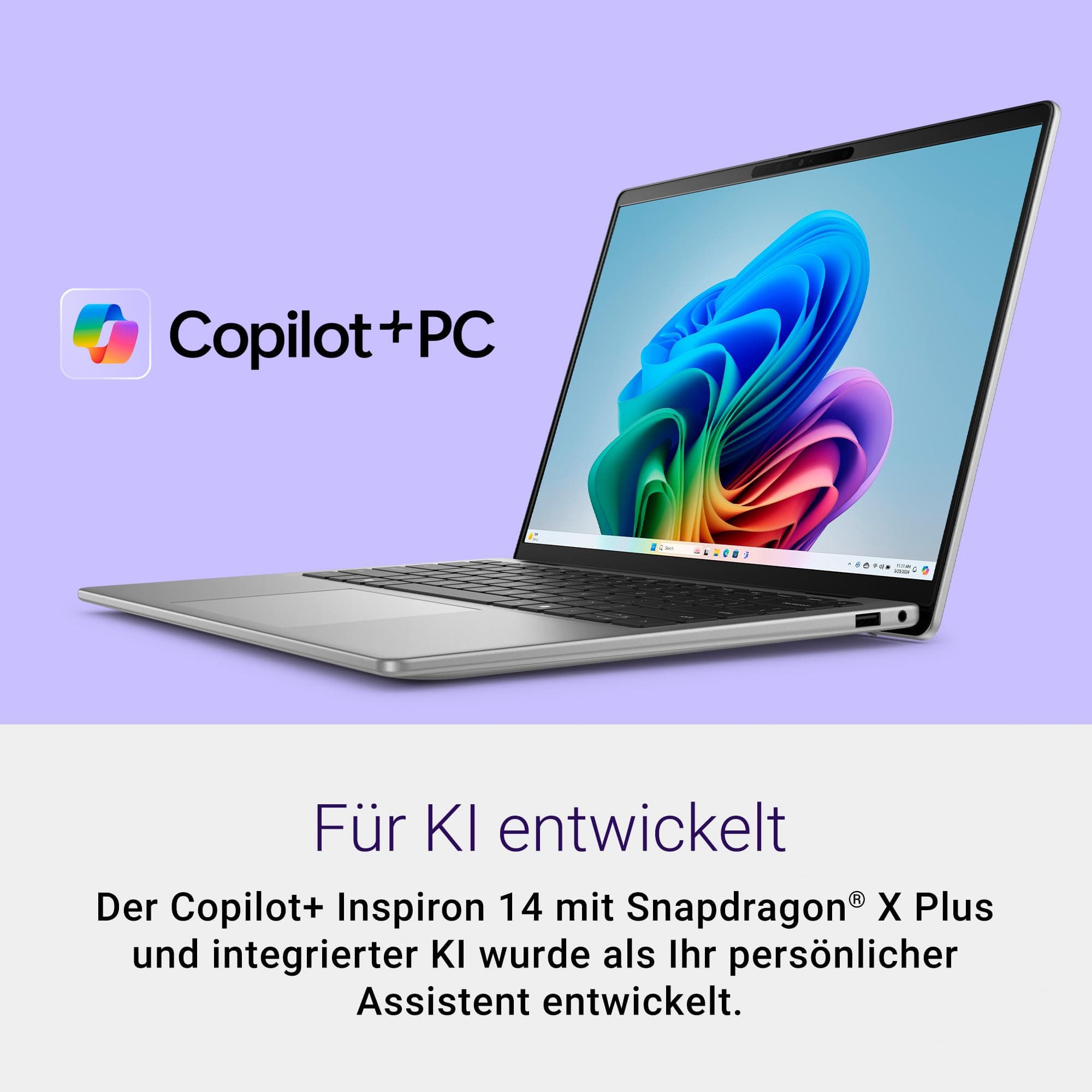 Dell Inspiron 14 (5441) Copilot+ PC Laptop 14 Inch FHD+ Display 60 Hz, Qualcomm Snapdragon X Plus, 16GB RAM, 512GB SSD, Qualcomm Adreno, Windows 11 Home, German QWERTZ Backlit AI Keyboard, Titanium Snapdragon X Plus 16 GB 512GB SSD Bild 3