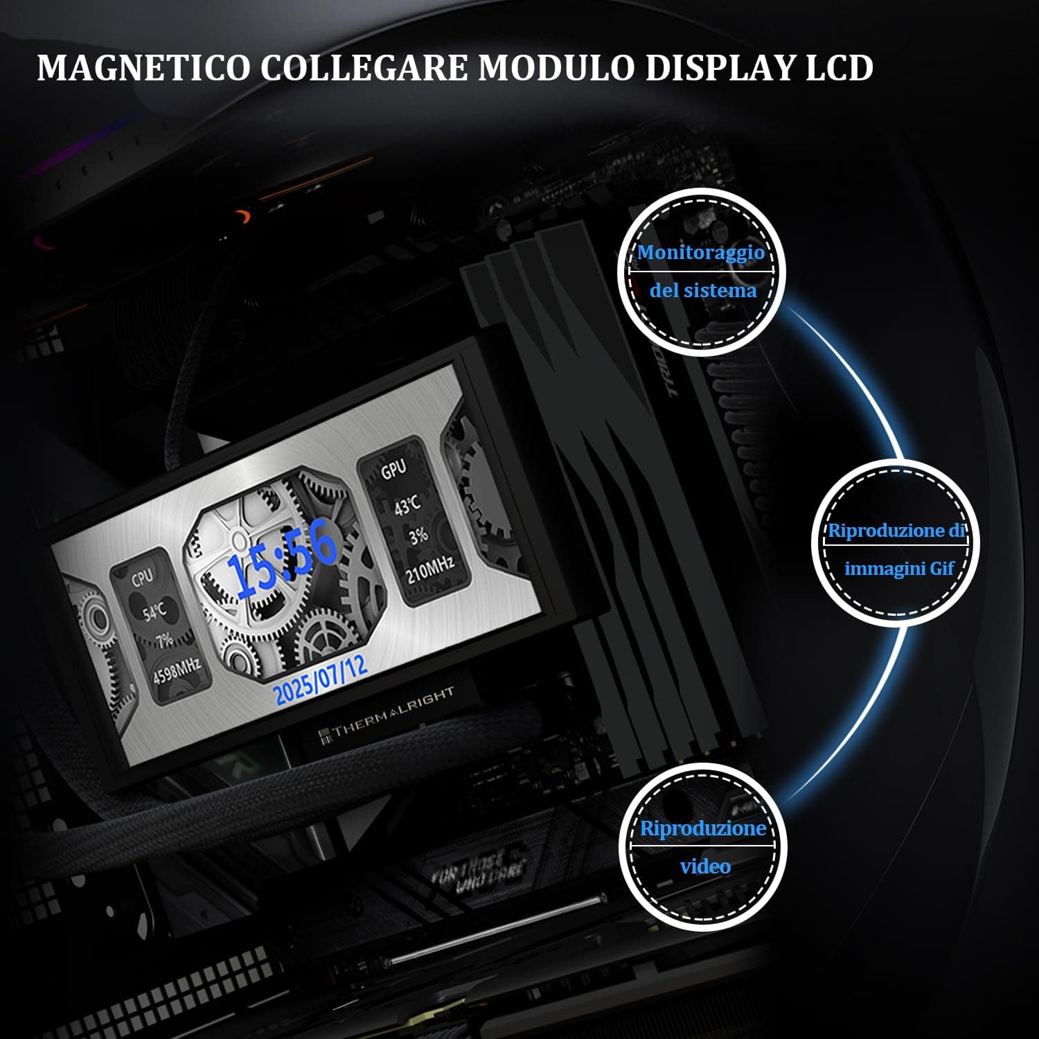 TR-Trofeo Vision 360 ARGB Schwarz CPU Aio Kühler, CPU Wasserkühlungssystem, 6,86 Zoll langer IPS-Bildschirm mit 1280x480 Auflösung, für AM4 / AM5, LGA1851 / 1700, BLACK Bild 7